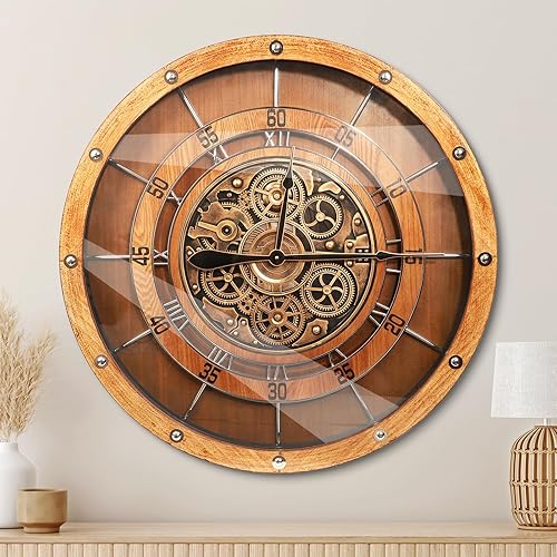 Miniatura 32 de HOIBAI Reloj de pared, relojes de pared grandes para decoración de sala de estar, 18 pulgadas, funciona con pilas, silencioso, sin tictac, moderno,