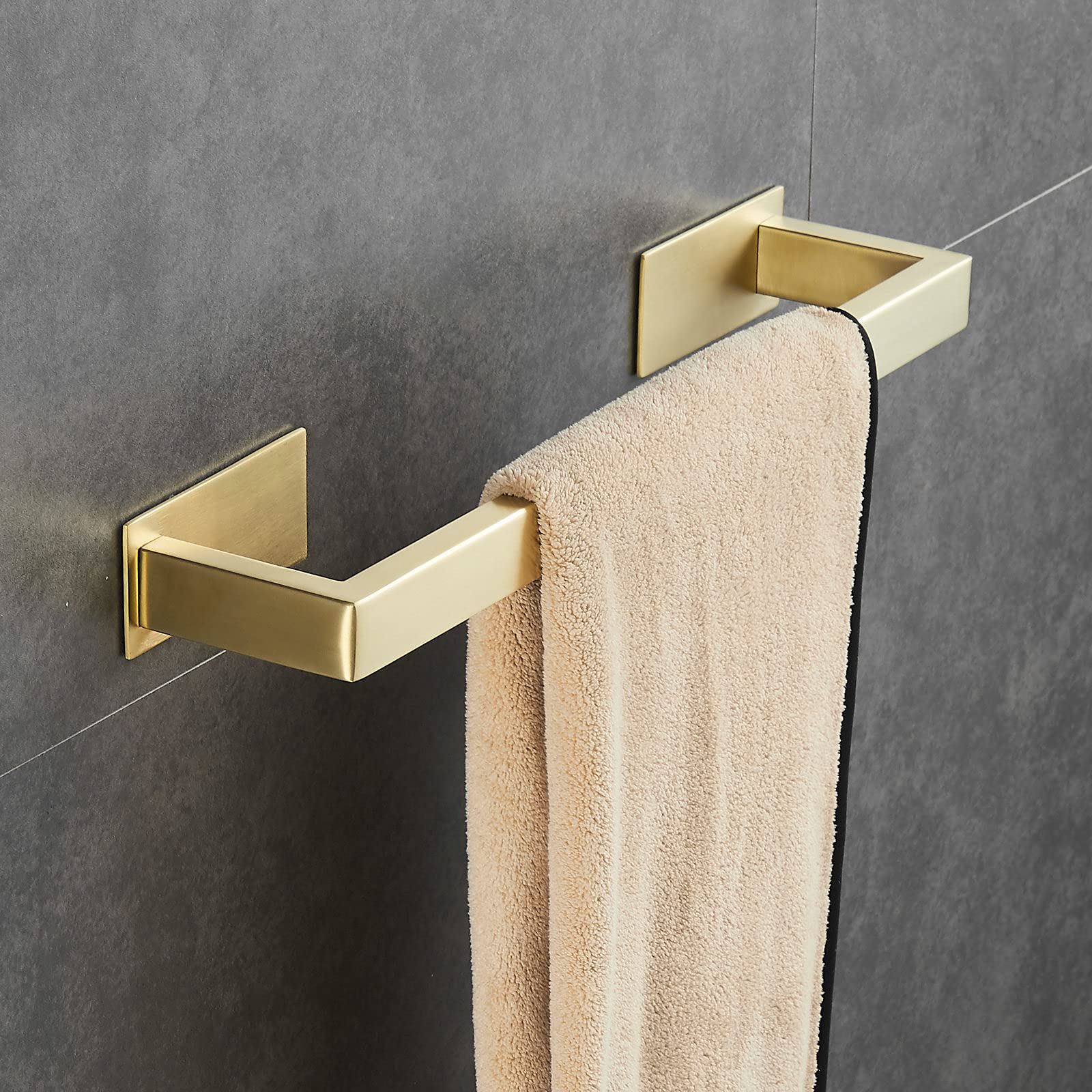 Beelee BA15601BG-40 - Porta asciugamani da bagno in acciaio INOX, con barra singola, design quadrato, oro spazzolato, BA15601BG-40, 38,5 cm