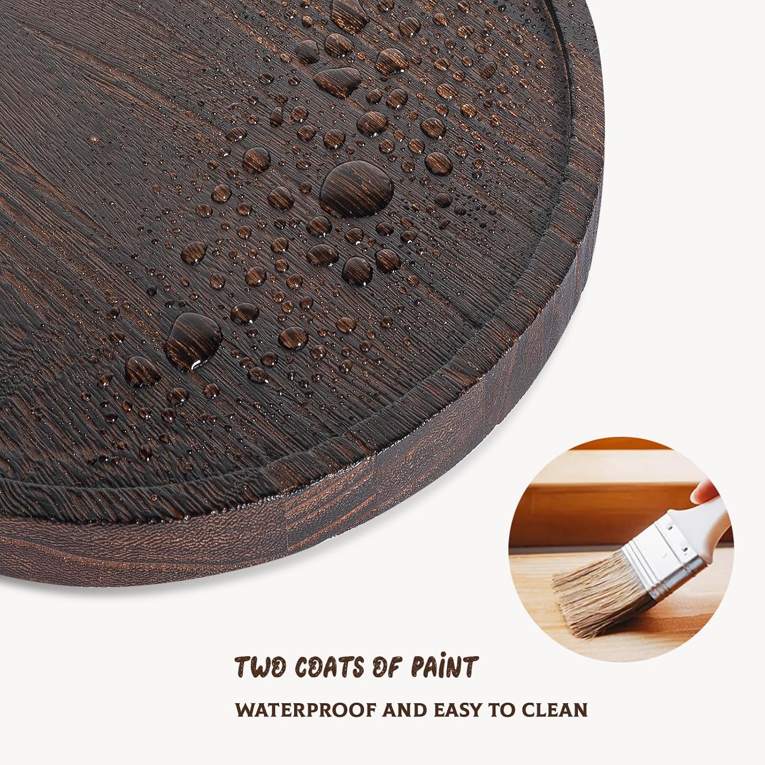 Round Decorative Tray Farmhouse Kitchen Decor Soap Dish, 9" Dark Brown image 3