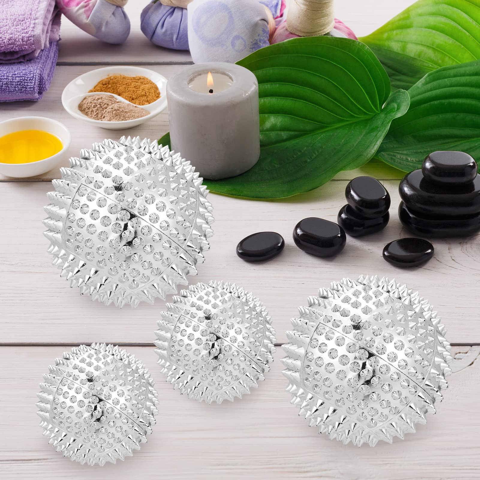 Zocipro 6 sztuk magnetycznych kul do akupresury z 10 pierścieniami masażerów dla palców, kulka masująca magnetyczna, kule do masażu z igłami 32 mm/47 mm/56 mm