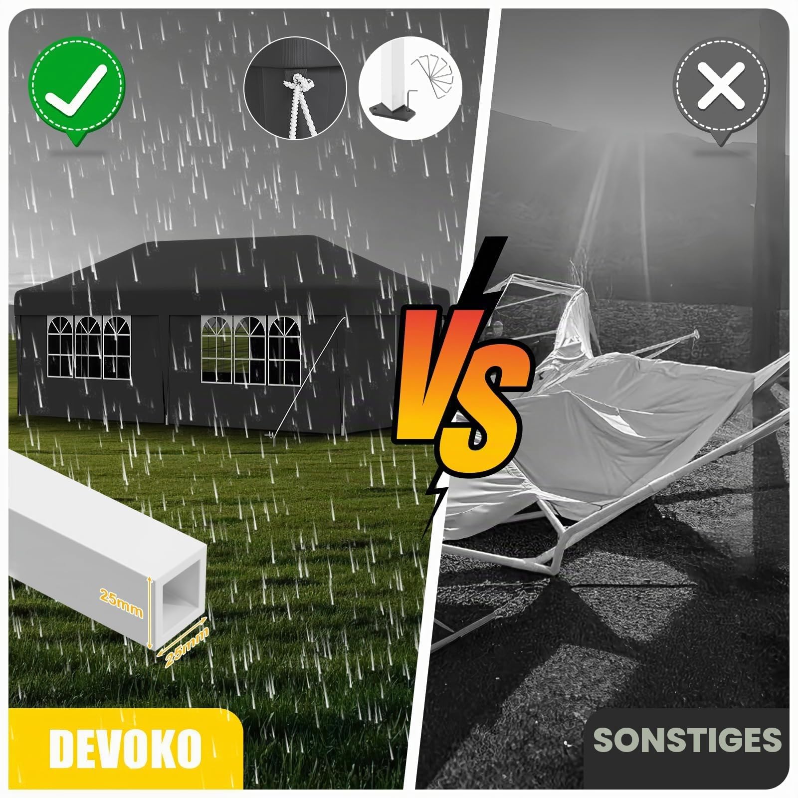 Devoko Faltpavillon 3x6 Wasserdicht Stabil Winterfest Höhenverstellung