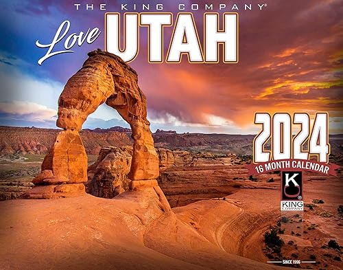 The KING Company-Monster Calendars - Calendario escénico de pared 2024 de Utah, 16 meses, tamaño XL, 14 x 22 pulgadas, calendario paisajístico del