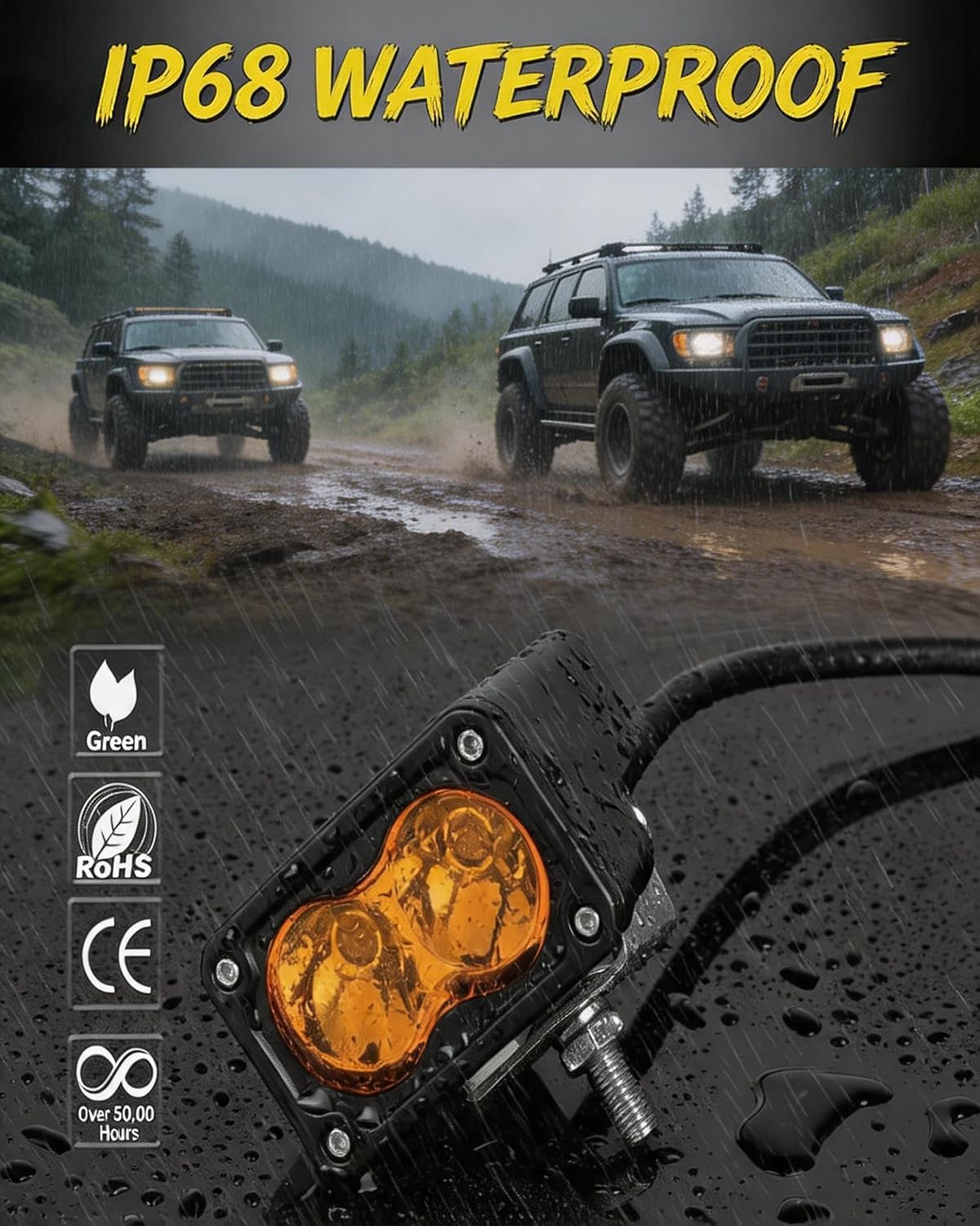 Amber LED Pods, 3 Inch CREE LED Fog Lights 40W Spot LED Lights Pods, Mini Chase Lights Ditch Light, Small LED Pods Baja Light Offroad Yellow for Truck Motorcycle UTV ATV Dirt Bike Snowmobile, 2 Packs