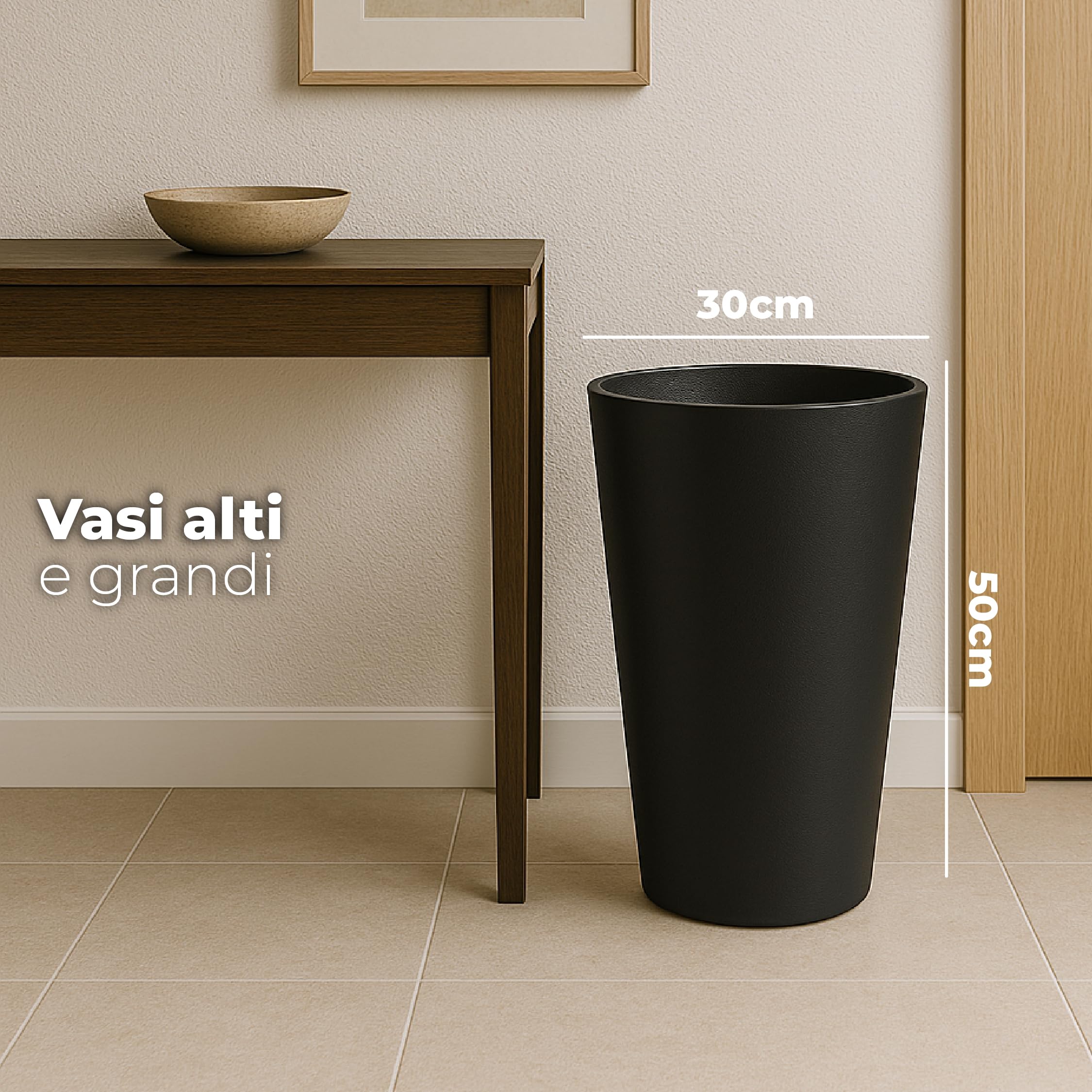 ActivoTex Vaso Alto da Esterno. Vasi Grandi per Esterno e Terrazza. 30 cm (2 Unità) Fioriere in Plastica Cachepot Interno. (Confezione 2, Nero Normale)