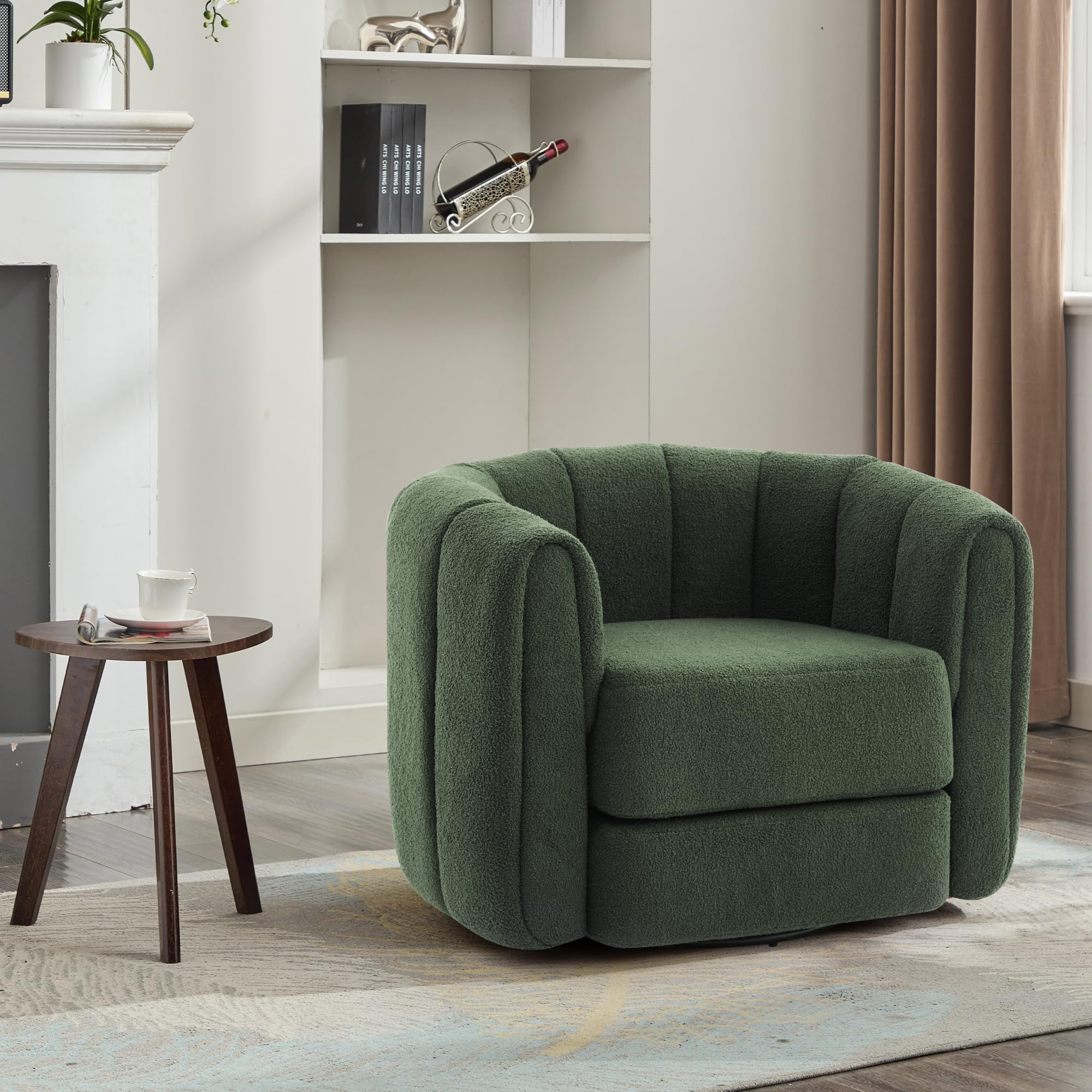 KEIKI Swivel Accent Chair, Comfy Upholstered Barrel Armchair for Living Room, Green