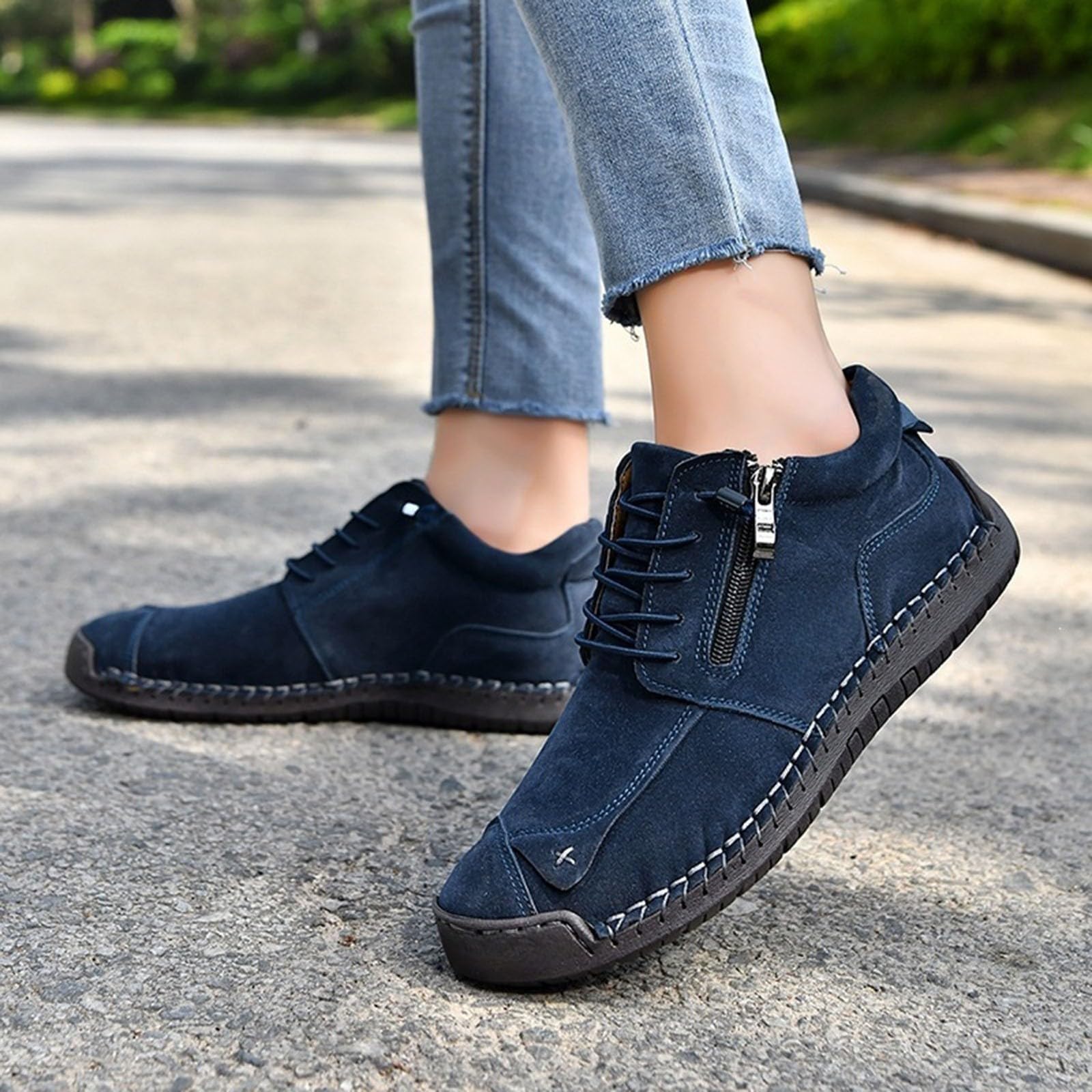 Męskie buty na co dzień z zamkiem bocznym ze sztucznego zamszu sznurowane