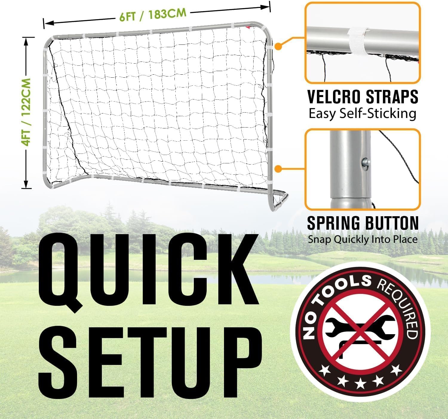 E-Jet Soccer Goals Football Goals, 6'x4' Metal Frame with All Weather Net, White - Image 3