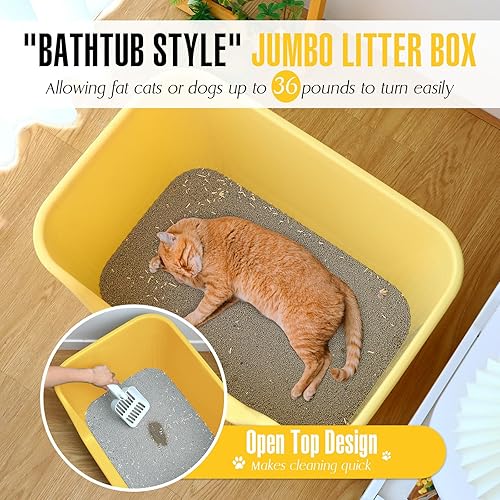 Miniatura 4 de Yungyan 2 cajas de arena grandes para gatos con lados altos, 25 x 18 x 13 pulgadas, caja de arena extragrande para gatos con pala abierta para