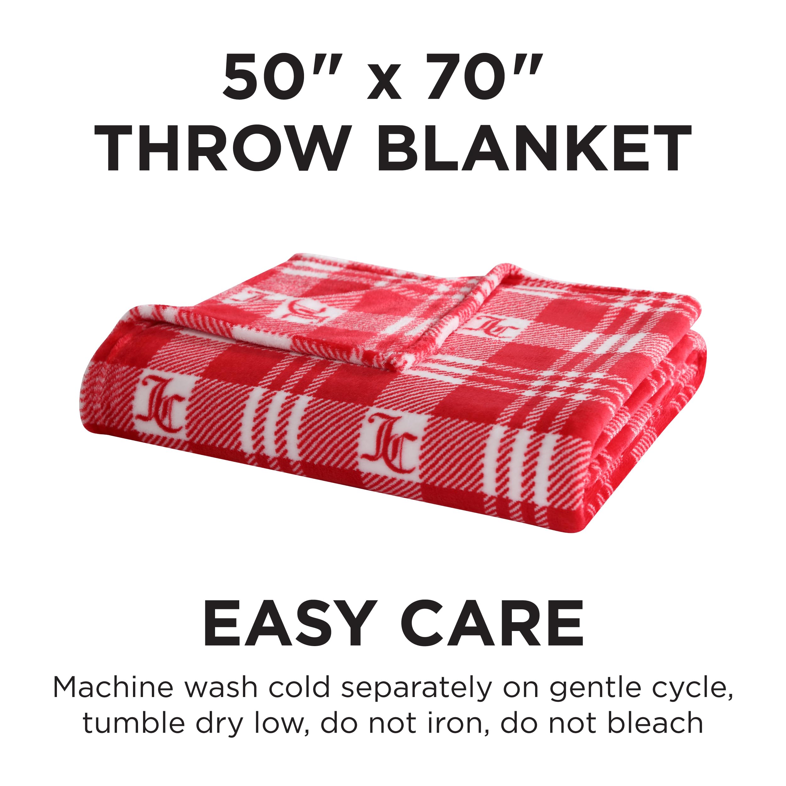 Juicy Couture – Throw Blanket | Juicy Emblem | Plush and Cozy | Decorative Blankets for Sofas, Chairs and Beds| Luxurious and Soft | Chic Home Décor | Measures 50” x 70” | Pink/Black/White: Red Plaid 50"x70"