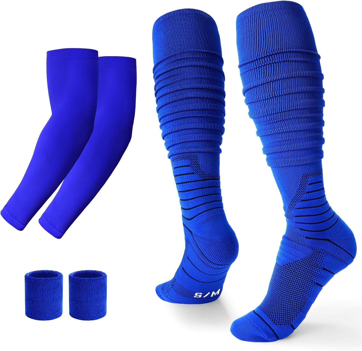 JASGOOD Scrunch Football Socks,Extra Long Padded Athletic Socks for Youth & Men, Scrunch Socks + Arm Sleeves + Wristbands
