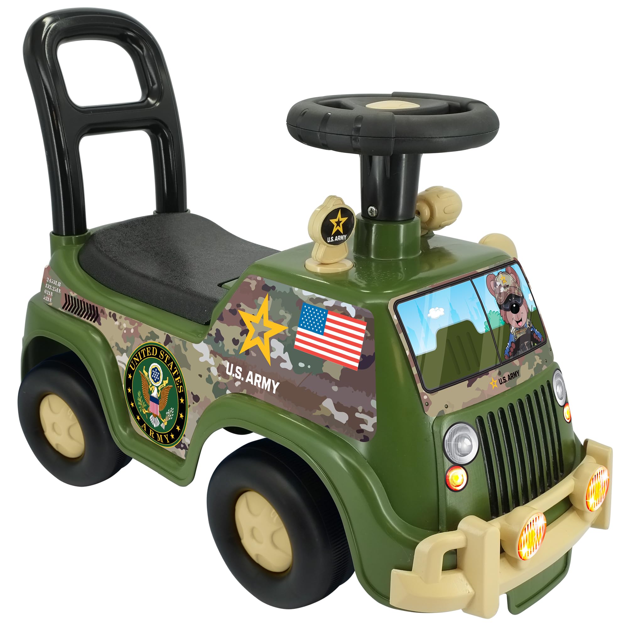 Kiddieland: Lights N' Sounds Activity Truck - U.S. Army - Foot-to-Floor Vehicle, Interactive Dashboard, Under Seat Storage, Handle, Toddlers 12-36mo