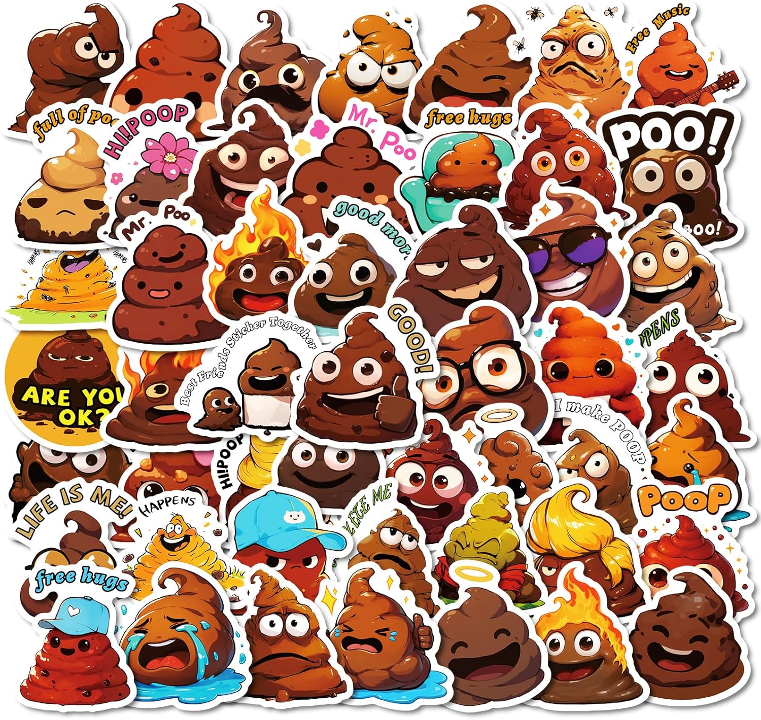 50 pcs Spoof Poop Sticker Funny Meme Stickers Water Bottle Stickers for Meme Sticker Pack Funny Water Bottle Morsomme Gaver