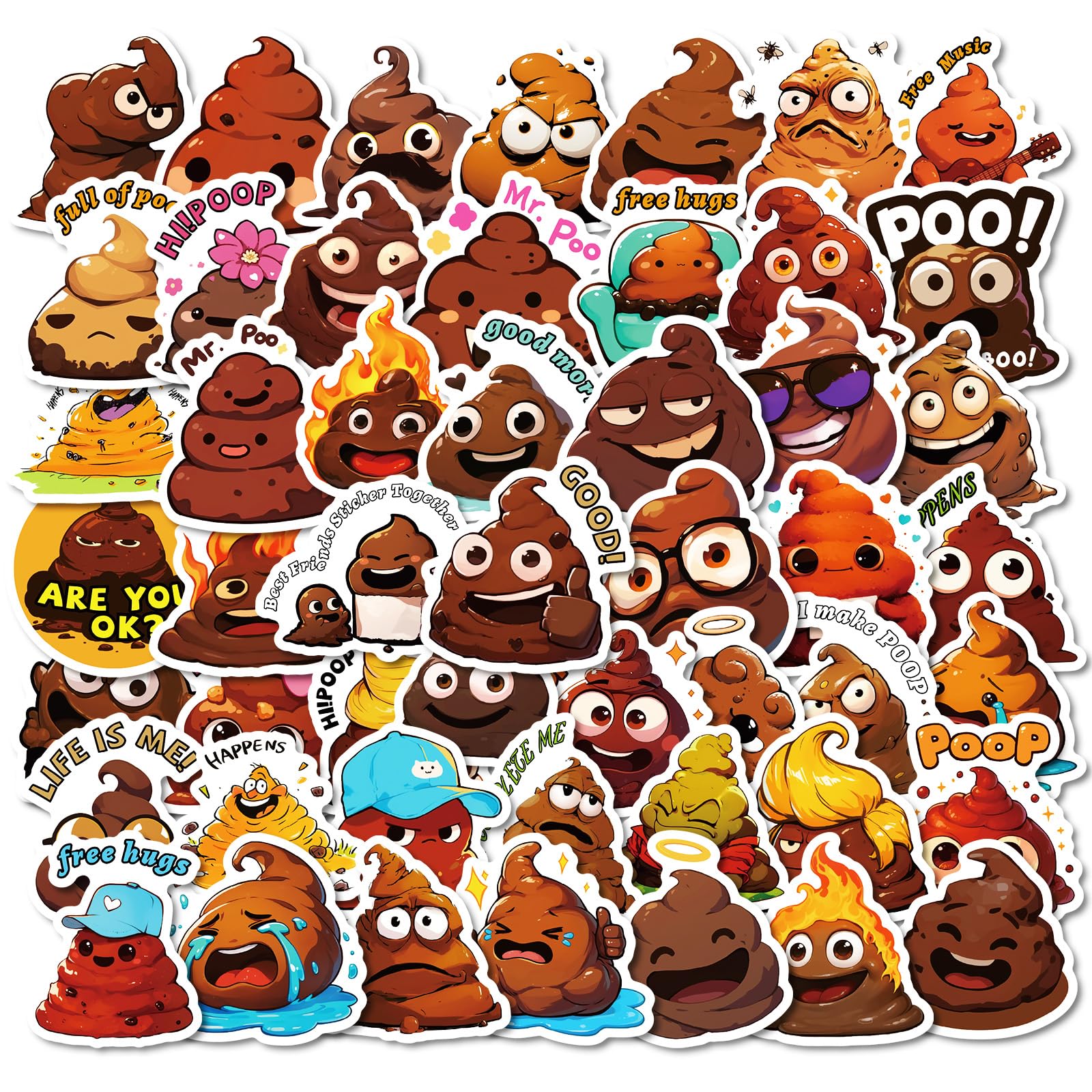 50 pcs Spoof Poop Sticker Funny Meme Stickers Water Bottle Stickers for Meme Sticker Pack Funny Water Bottle Morsomme Gaver