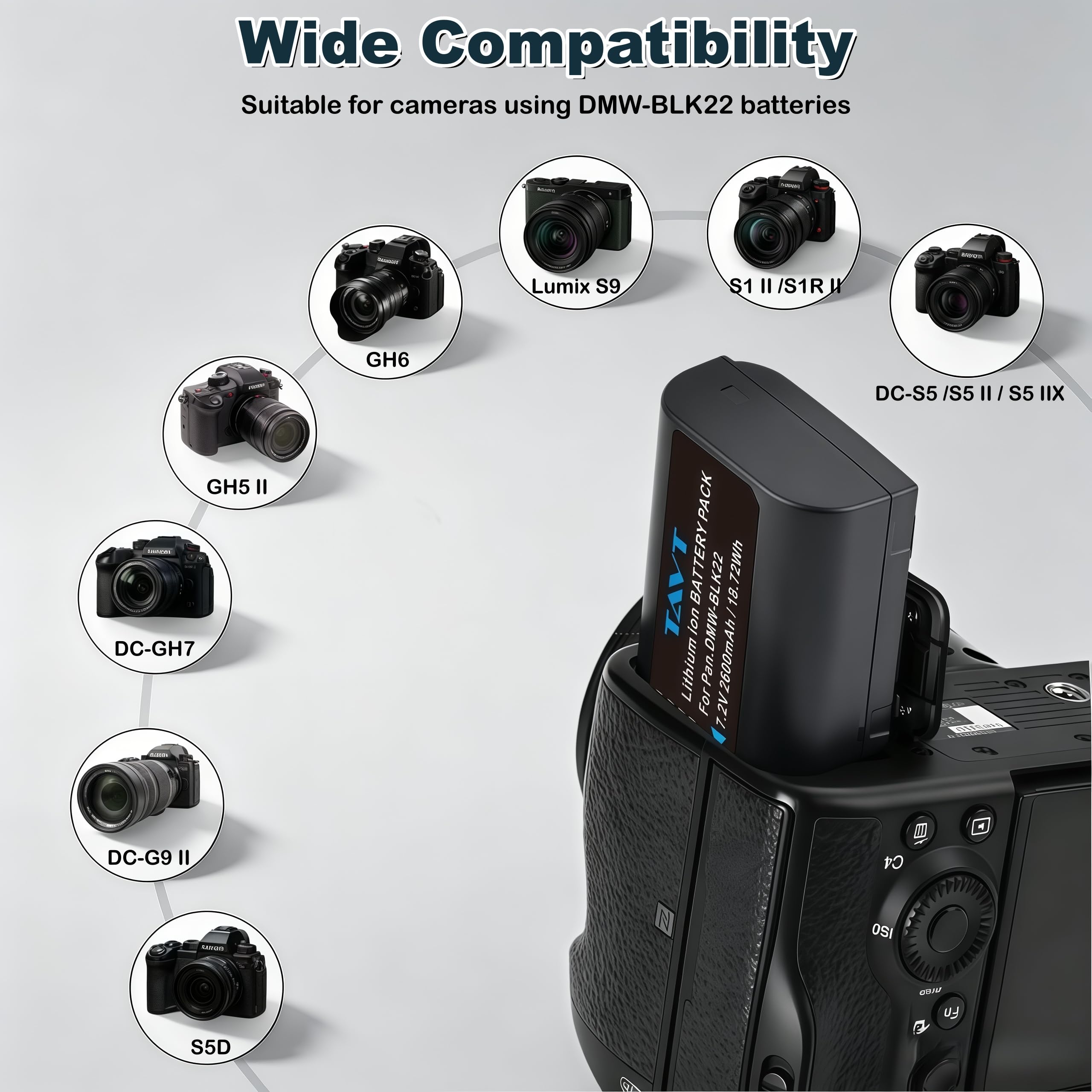 Panasonic Lumix DMW-BLK22 Batterie 2600mAh Chargeur pour DC-S5, S5 II, S5 IIX, S9, GH6, G9, DC-G9 II, GH5 II
