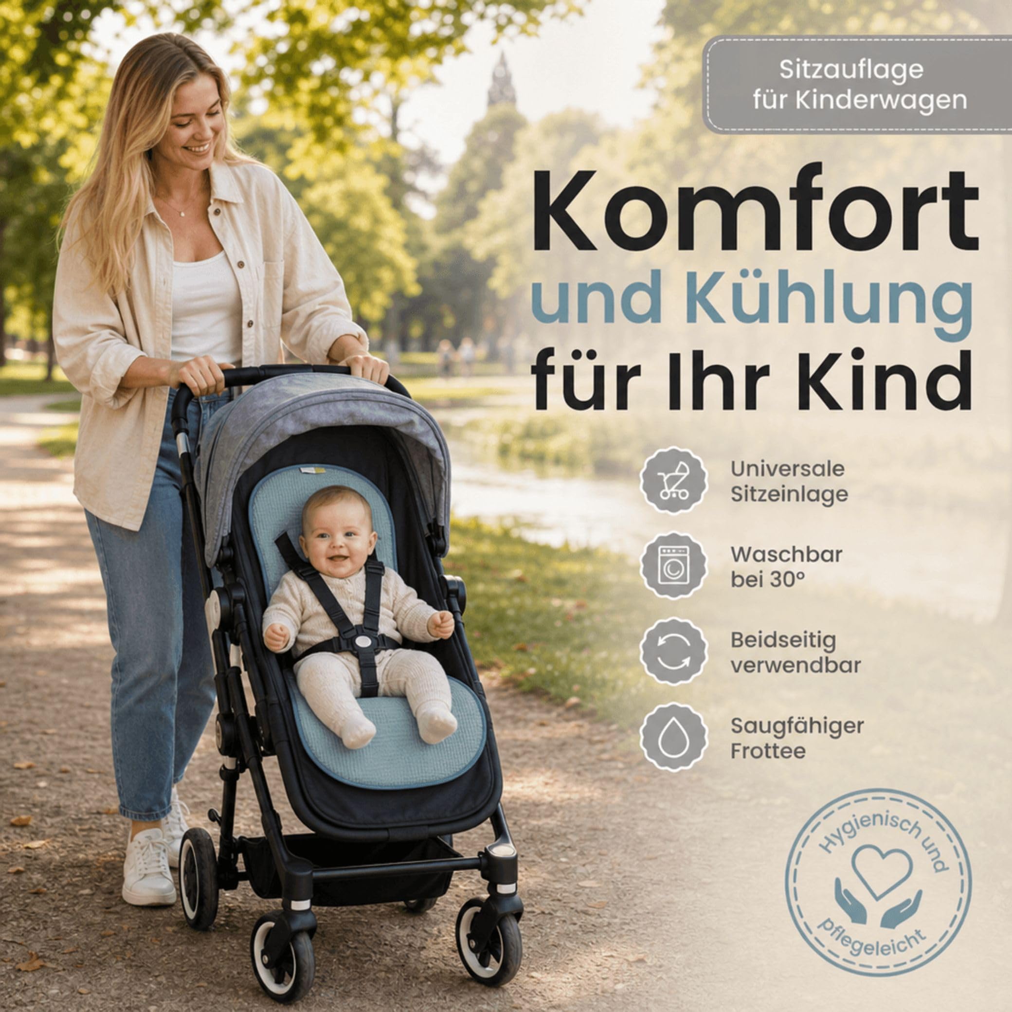 MEIKE 2in1 Sitzauflage Universale Sitzeinlage für Kinderwagen und Buggy 100% Baumwolle waschbar atmungsaktiv