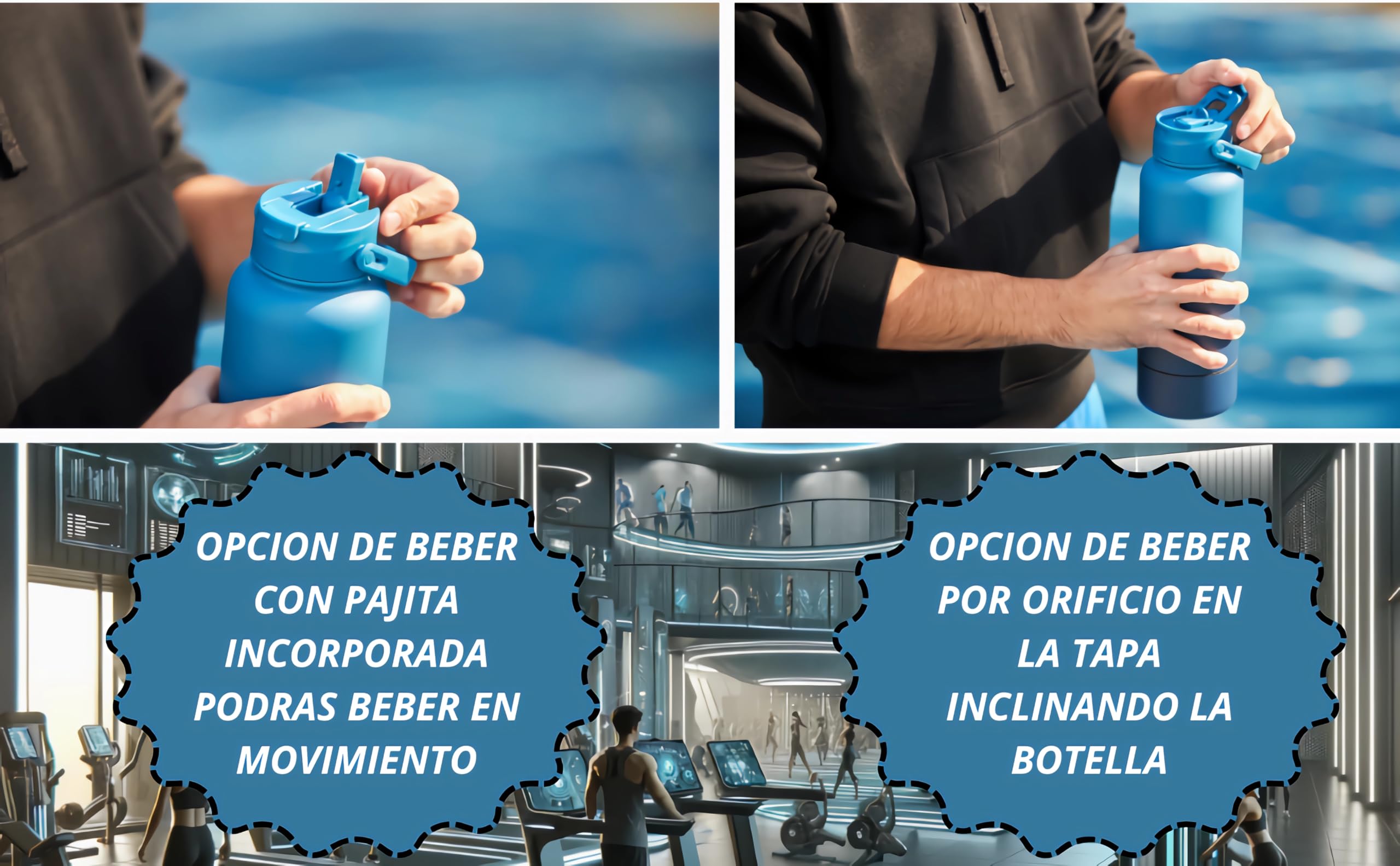 Botella Agua Acero Inoxidable 1 Litro-Base Desenroscable-Termo Café,Té,Mate -Caliente 12hy24h Fría-Botella Gimnasio,Oficina-Kit de Limpieza