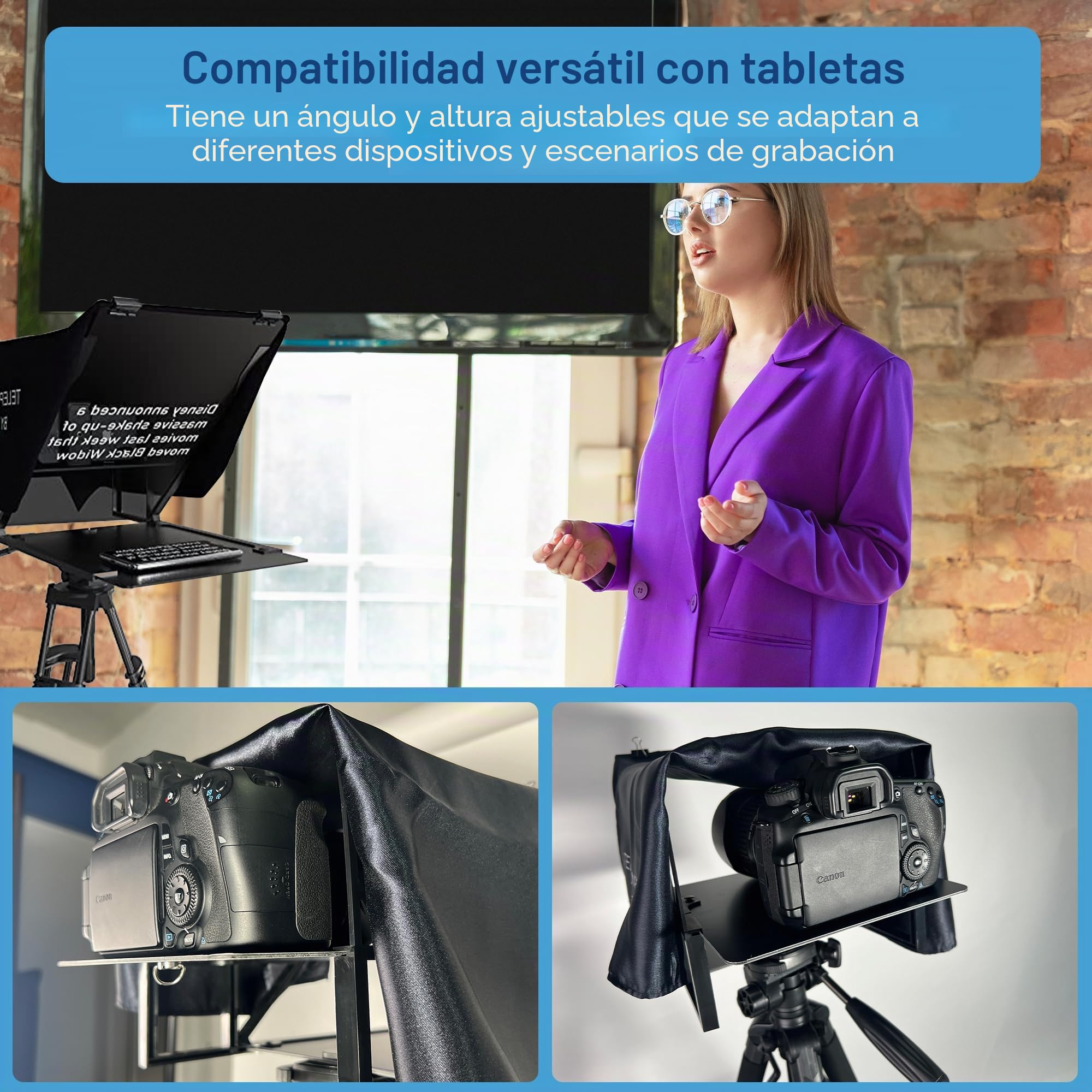 Teleprompter Compatible con IPad, Tableta, Smartphone y Cámara DSLR, Controlado Mediante Mando a Distancia o Aplicación, Android e iOS, Ideal para Grabaciones de Vídeo (5.0)