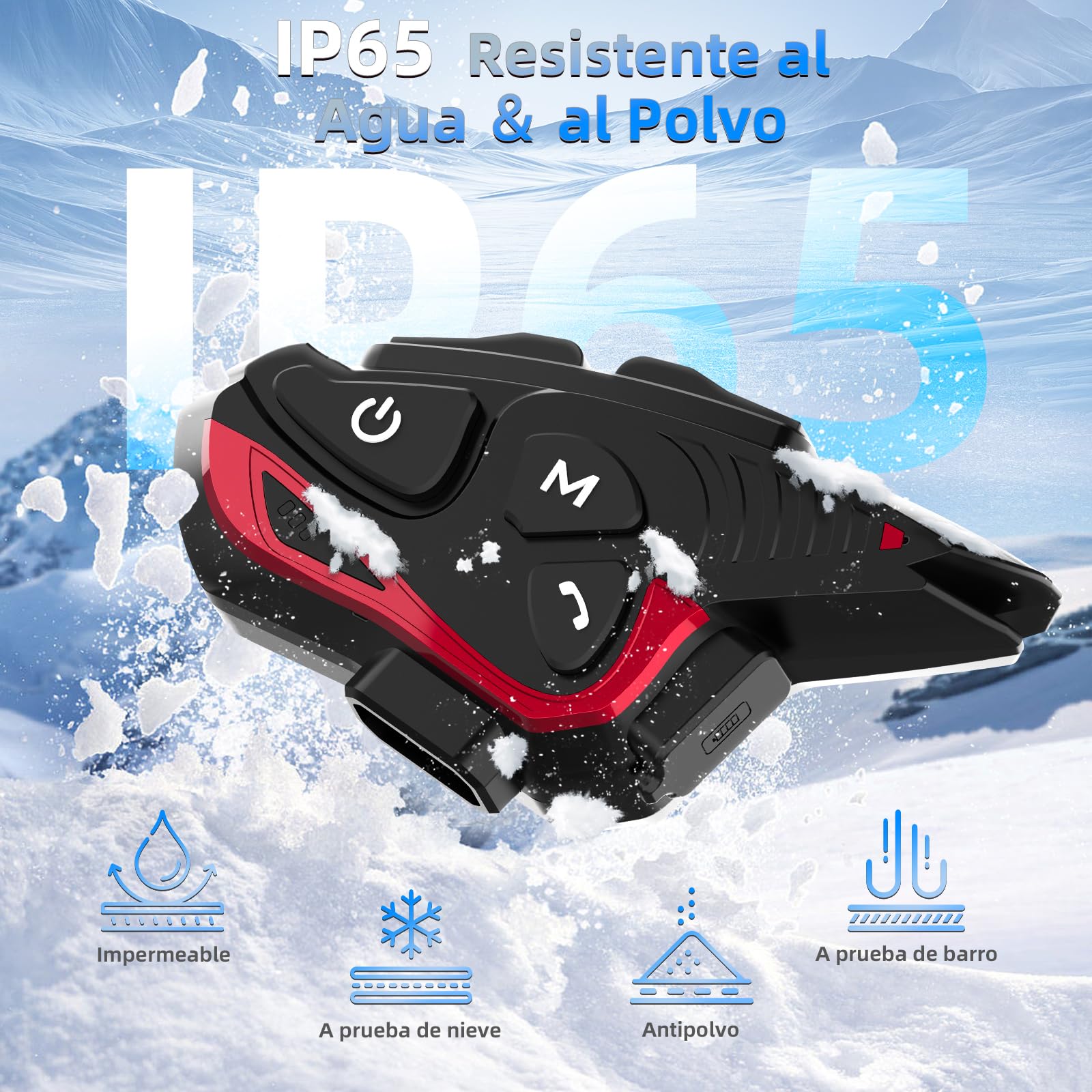 Moman Intercomunicador Casco Moto, CP-S Auriculares Manos Libres Moto 2000M Sistema de Comunicación para 8 Motociclistas con Cancelación de Ruido/FM/Compartir Música/Impermeabilidad, Individual