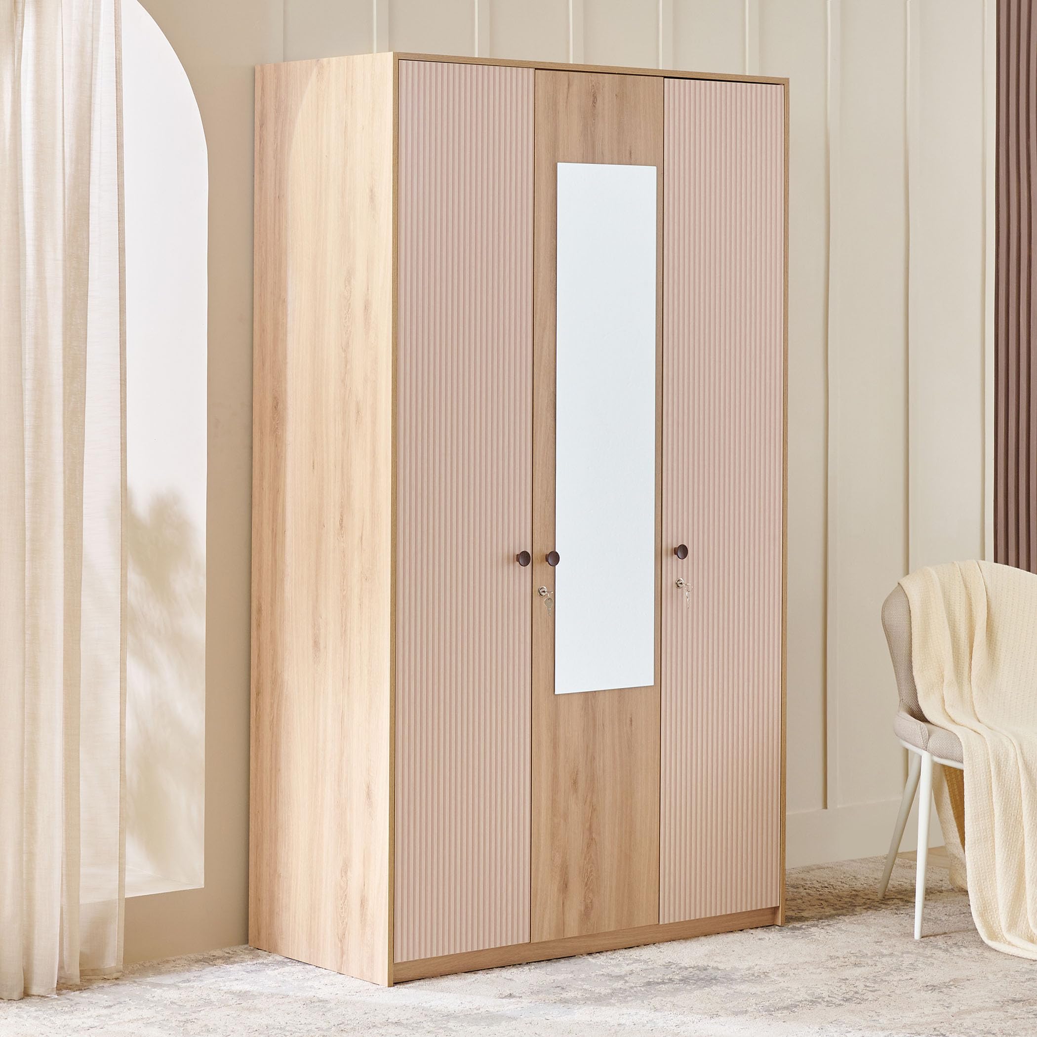 Home Centre Lexus 3-Door Wardrobe with Mirror - Brown-picture-17