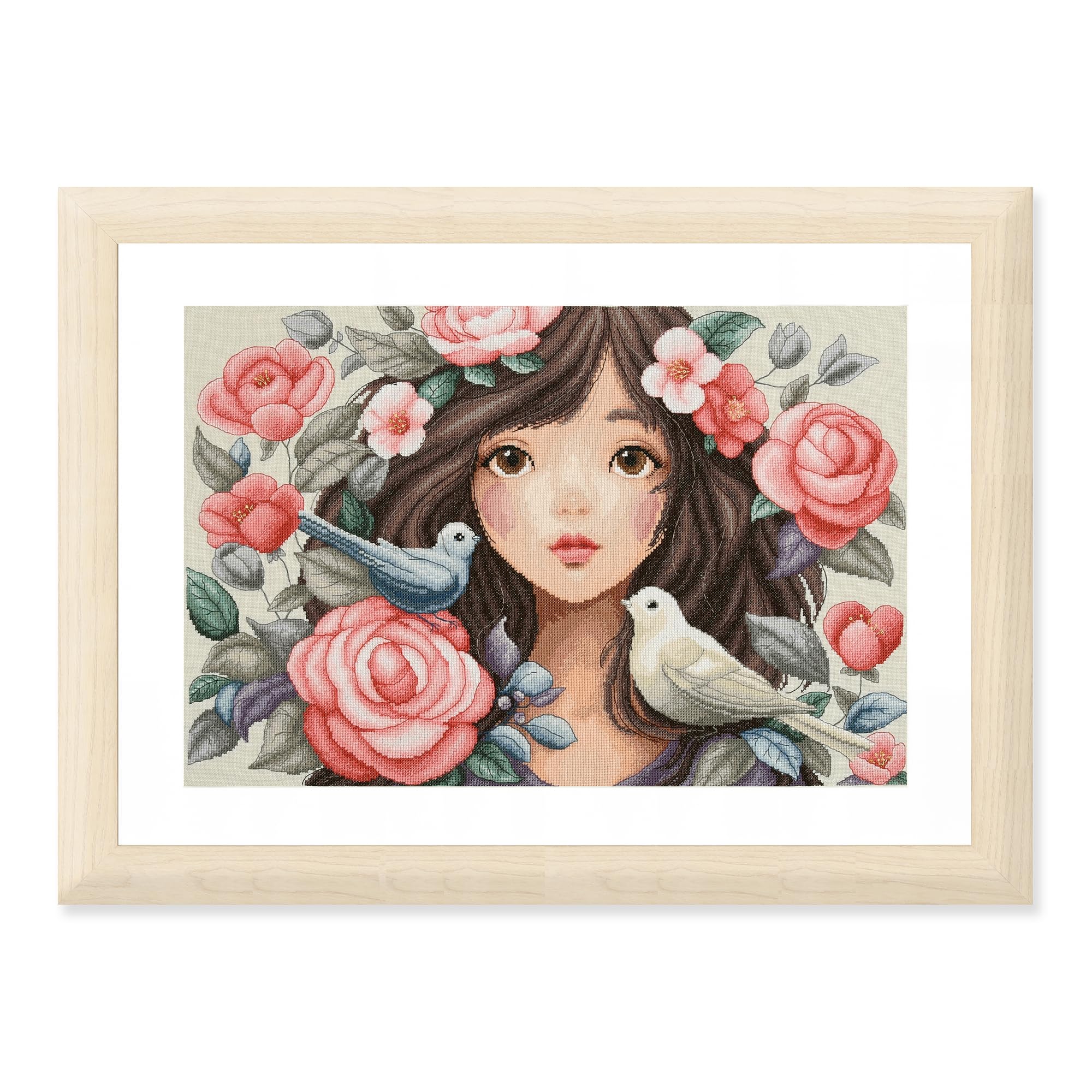Lanarte Kreuzstich Stickpackungen Gezählter Kreuzstichbilder Set SIE TAUCHTE IN ROSEN Wanddekoration Handarbeit Set für Erwachsene 43 x 29 cm DIY Deko Bastelset Handwerker Kreative Geschenkset