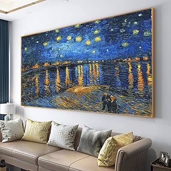 キャンバスプリントアートゴッホ 星月夜 絵画 額付き インテリア Amazon.co.jp: ゴッホの有名なリビングルーム大型絵画星月夜