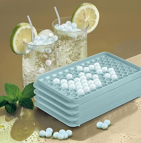 Miniatura 7 de CKE - Mini bandeja para cubitos de hielo, paquete de 4 bandejas redondas para moldes de hielo, 104 cubos de guijarros pequeños, bandeja de hielo