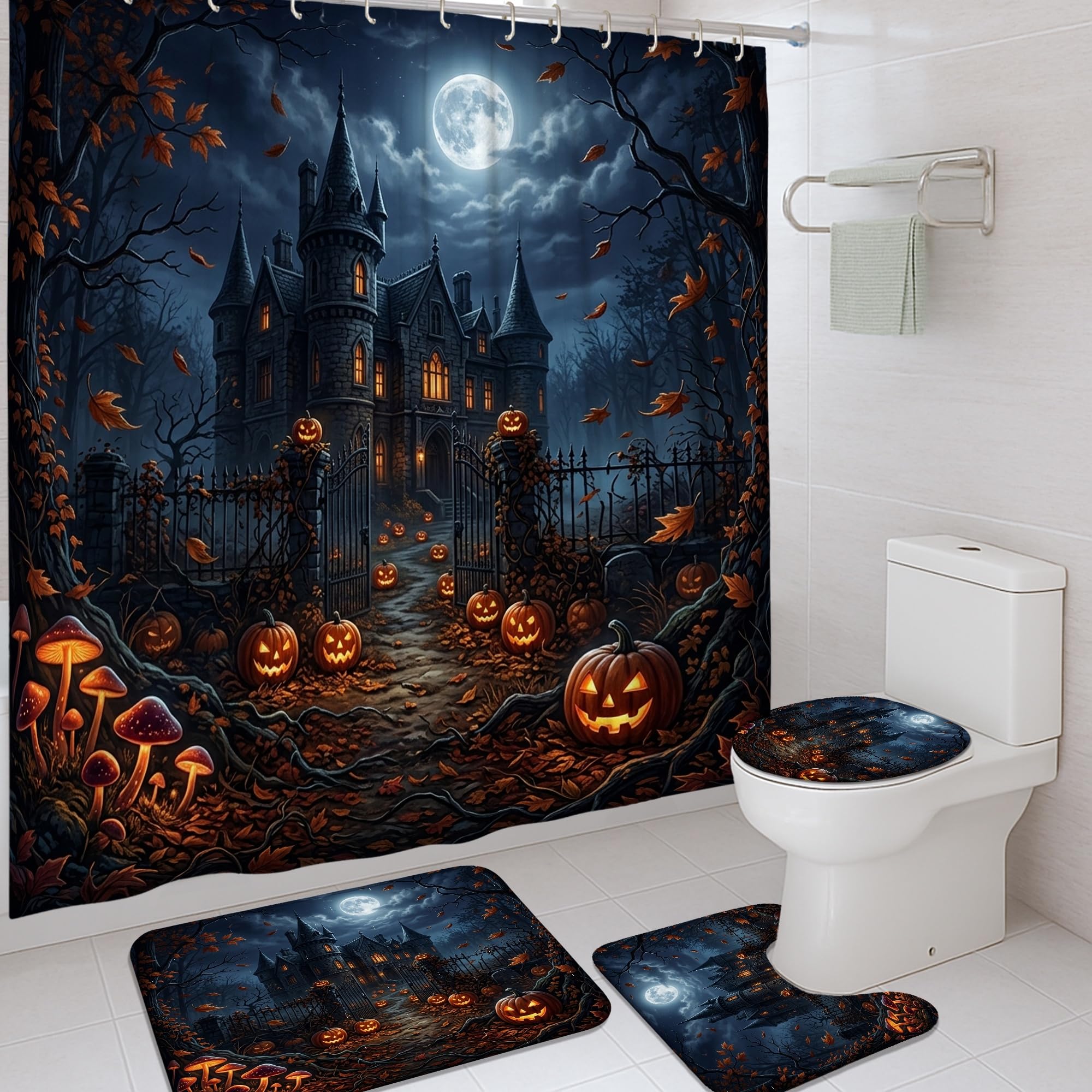 Rideau de douche Halloween citrouilles et manoir pour sublimer votre salle de bain