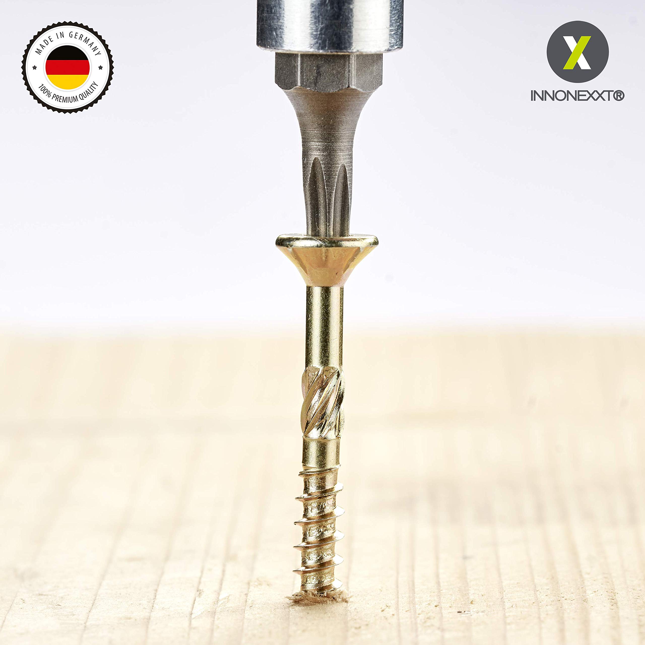 Premium Spanplattenschrauben | 5,0 x 60 mm | Fräsrippen | Cut-Spitze | Terrassenschrauben, Holzschrauben, Universalschrauben | gelb verzinkt | Made in Germany | 500 Stück | Innenvielzahn