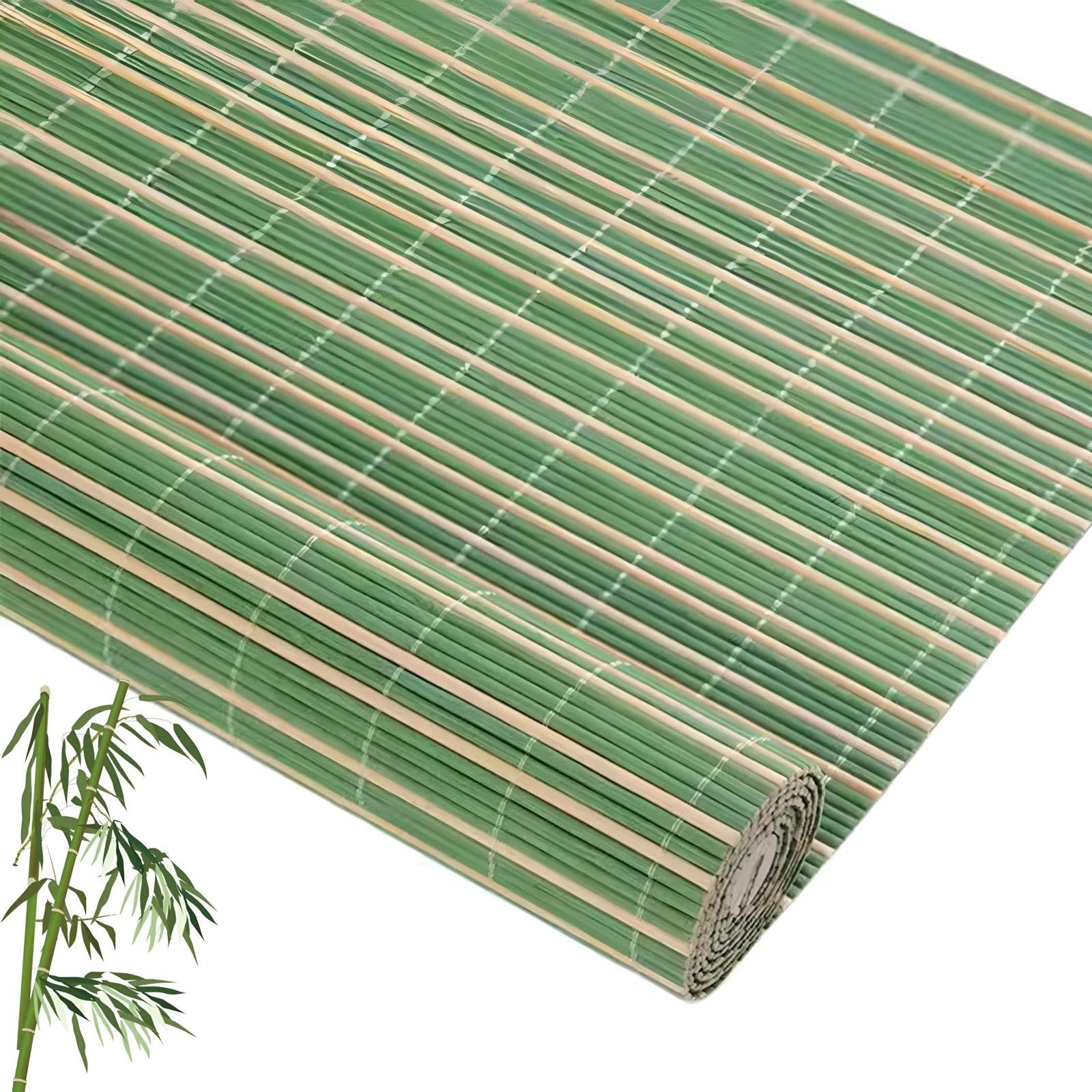 Green Bamboo Roller Blind - Retro Roman Sun Blind With 65% Shading, Privacy Protection & Sun Protection - Garden Blinds For Balcony, Terrace & Patio, Natural Bamboo Window Shades For Home & Outdoors(W