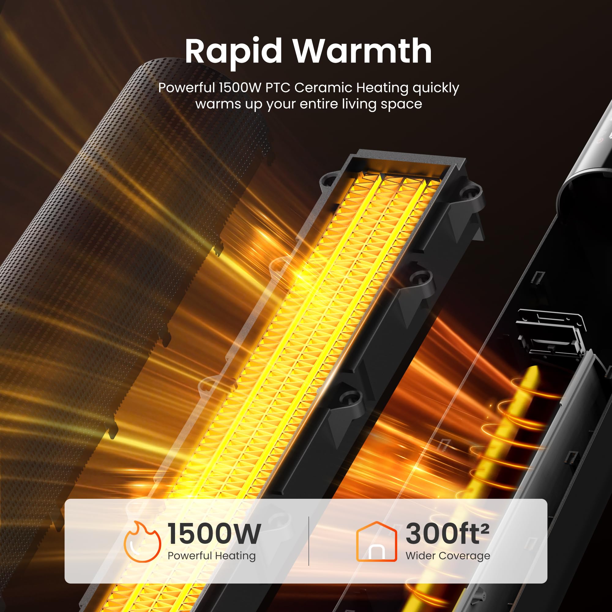 FLANUR - Riscaldatori di spazio da 1500 W per uso interno, camera grande, riscaldatore elettrico WIFI con controllo vocale, 5 modalità, termostato ECO, timer 12 ore, riscaldatore