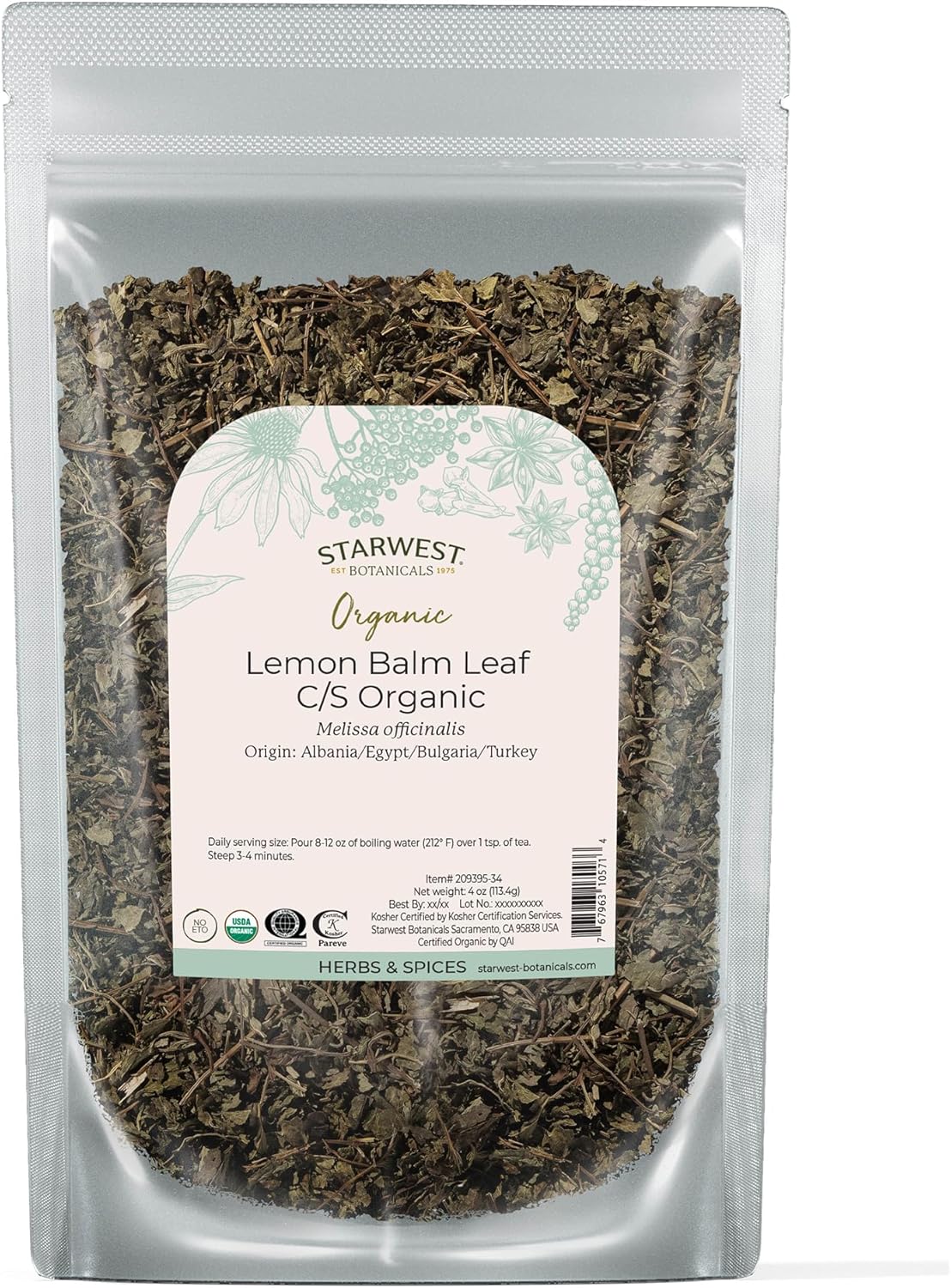 Starwest Botanicals Organic Lemon Balm Loose Leaf Herb Tea