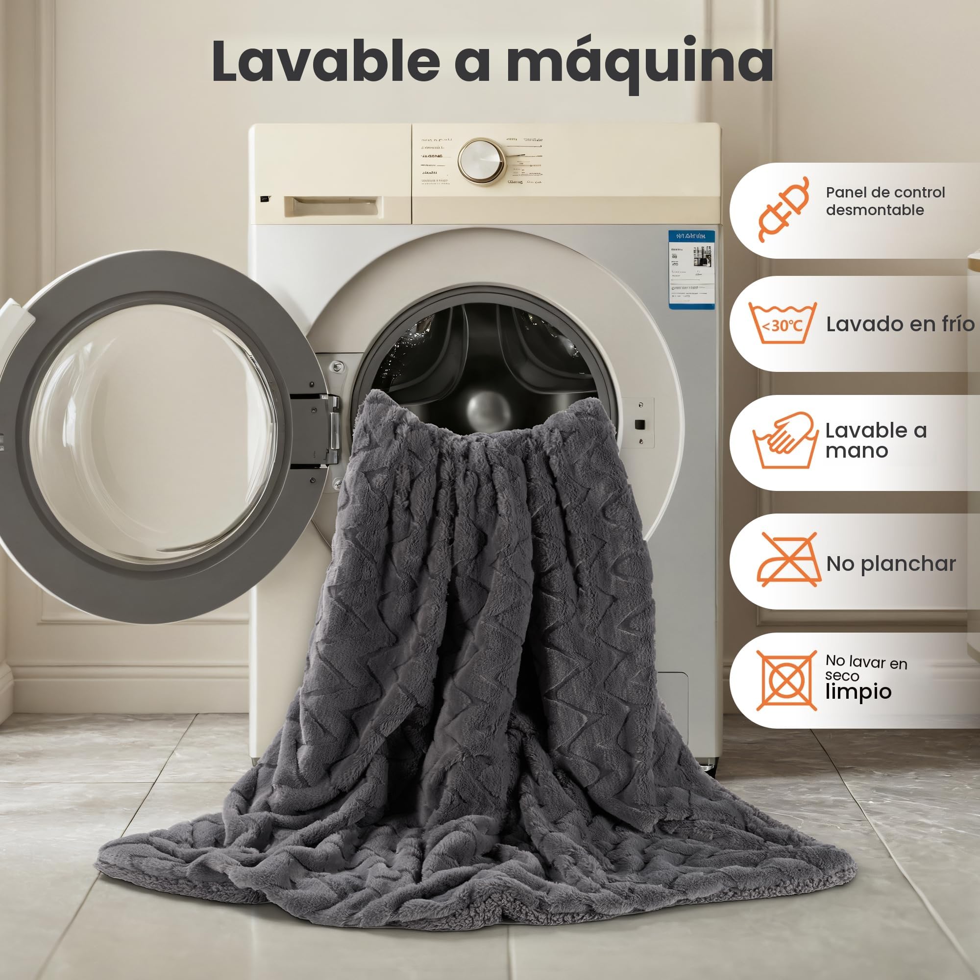 Manta Eléctrica Calefactora 130x180cm, 4 Niveles & Temporizador 10H Auto-Apagado, Lavable a Máquina, Suave Bunny Fleece & Sherpa, Calentamiento Corporal Completo, Uso Sofá Cama Oficina (Gris Oscuro)