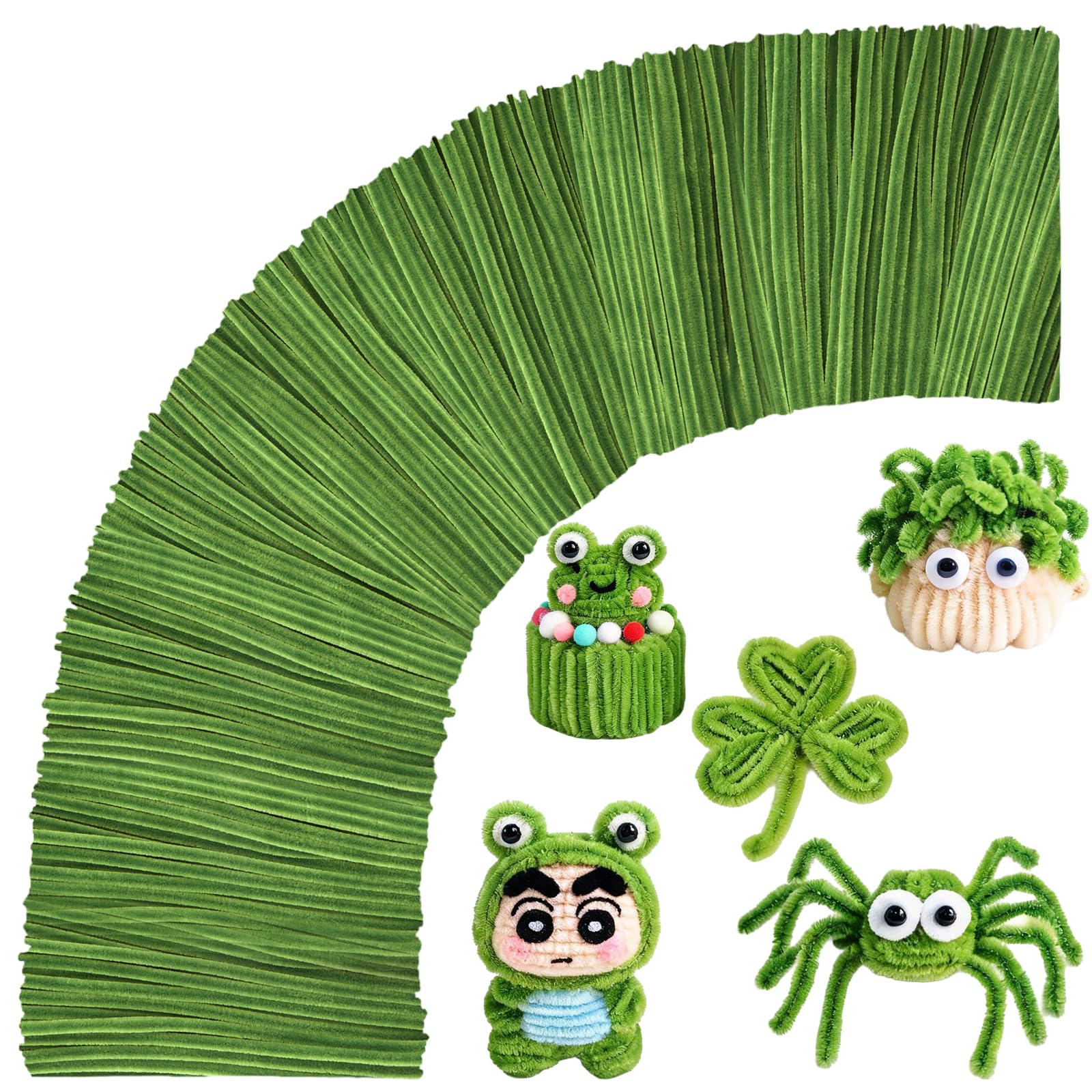 VZF Moss Green Pipe Cleaner Craft Bulk,Thick Fuzzy Chenille Stem Pipe Cleaners for DIY Craft Projects and Decorations,200PCS Chenille Stems,Art and Craft Supplies,Saint Patrick's Day/Christmas Decor