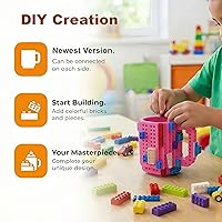 Vista 5 de Lumsburry Taza de café de ladrillo integrada, divertida taza de bricolaje con bloques de construcción creativa para niños, hombres y mujeres, Rosa