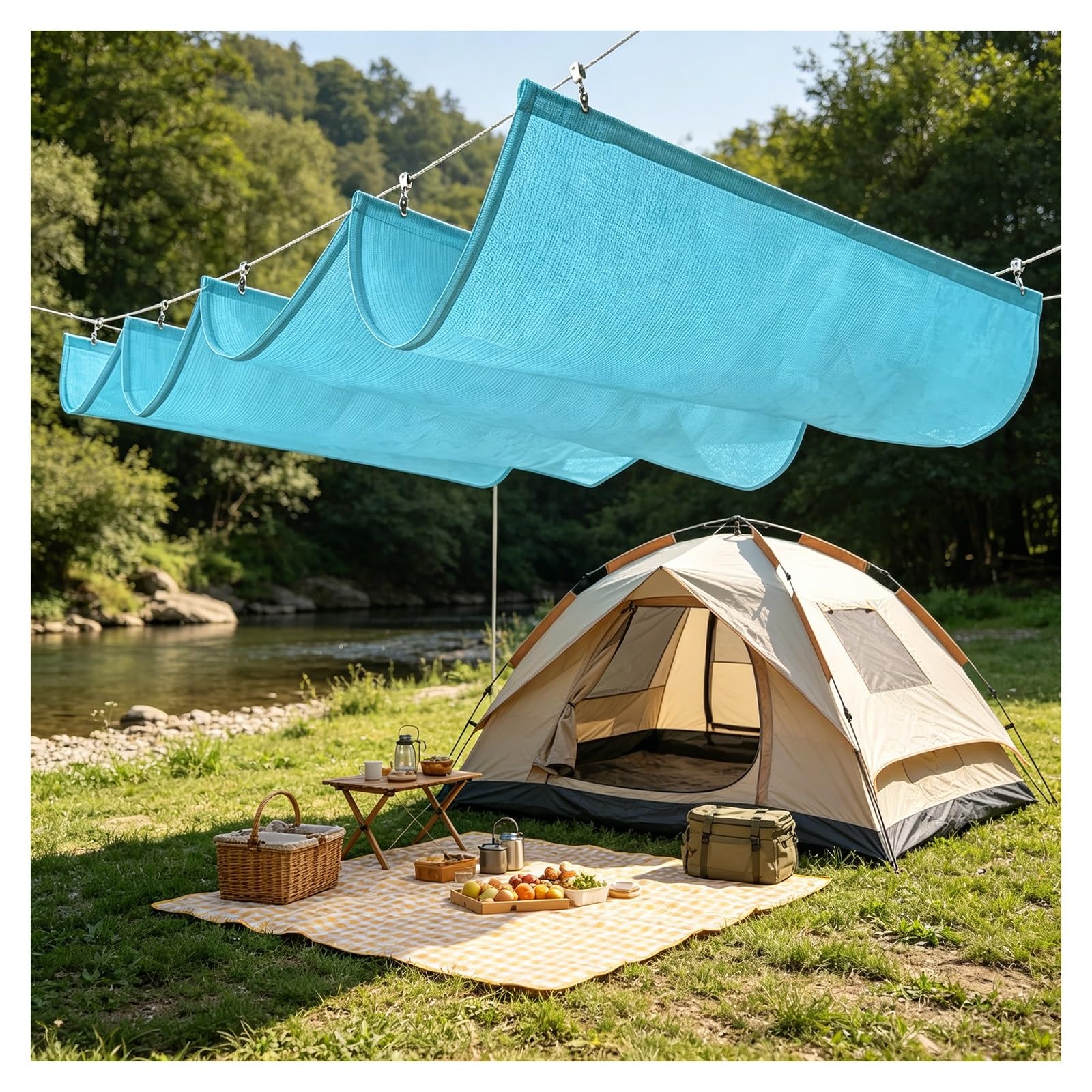 Voile d'ombrage vague rétractable anti-UV store enrouleur coulissant terrasse 1.3x14m