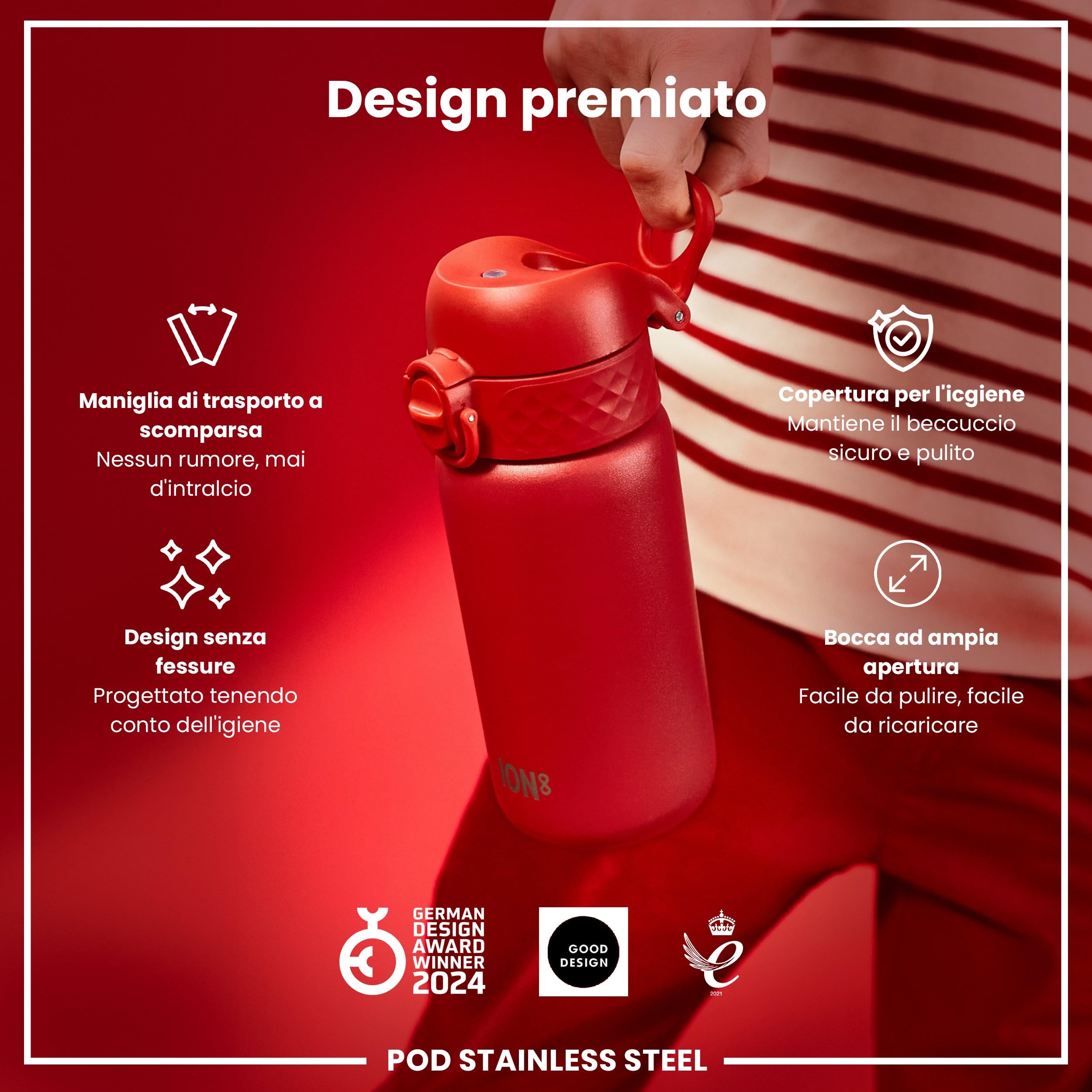Borraccia Per Bambini ION8 Acciaio Inox 400ml - Design Squalo, Antigoccia, Lavabile, Leggera - Foto 6