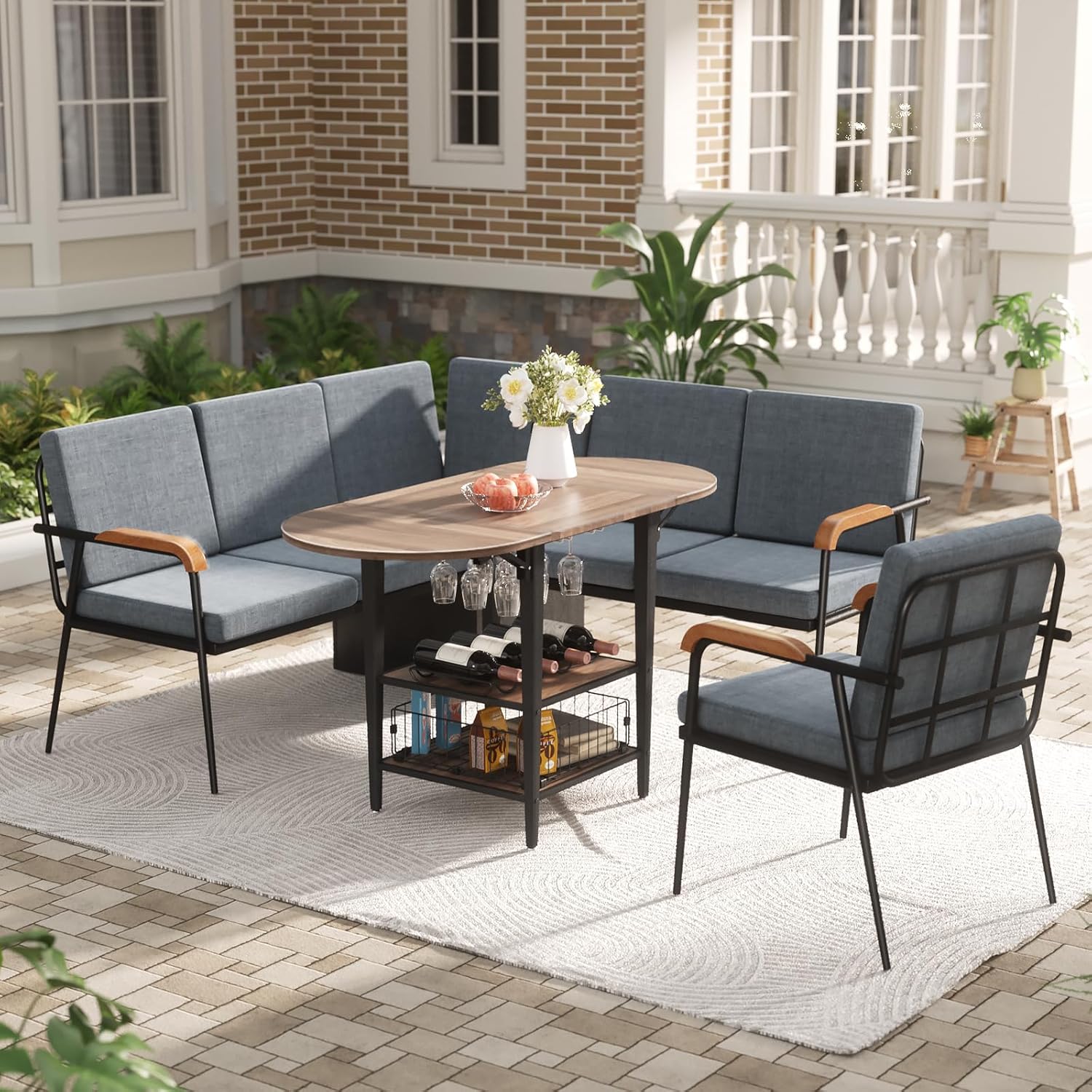 VFK Corner Dining Table Set with Storage Bench, 51” Folding Breakfast Nook Table and Stools, 3 Piece Kitchen Booth Dining Set for Small Space, Modern Dining Room Furniture