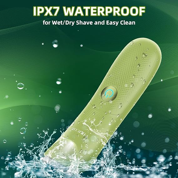 No-Nick Ball Trimmer for Men Ceramic Blade, Pubic Hair Trimmer, Green | for Hair Removal w/Light & Ceramic Blade, IPX7 Waterproof, Skin-Friendly Body Hair Groomer, USB-C Charging, Gifts for Men