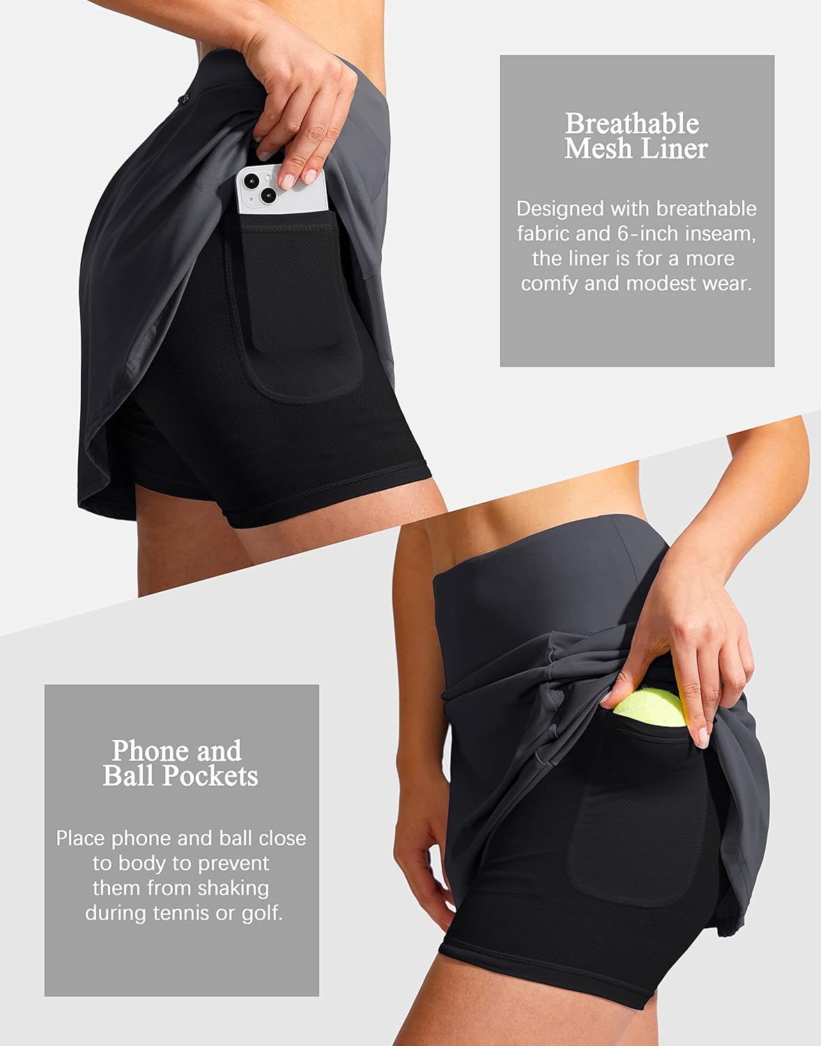 SANTINY 19" Golf Skorts Skirts for Women Zipper Pockets Knee Length Skort Women's High Waist Athletic Tennis Skirt - Image 4