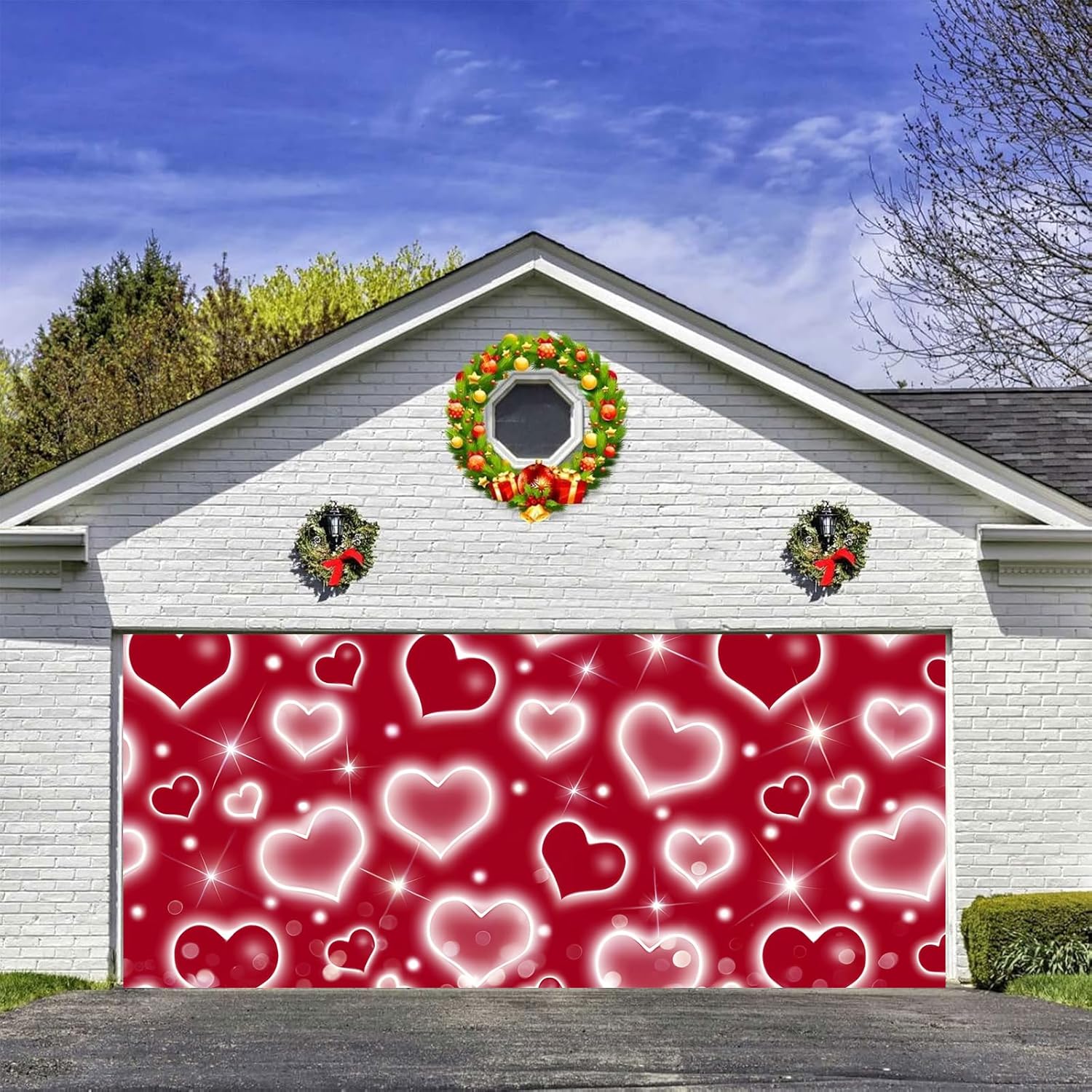 Valentines Garage Door Backdrop 10 x 5 ft, Red Early 2000s Love Heart Garage Door Cover 90s Y2K Happy Valentine's Day Mothers Day Holiday Indoor Outdoor Wall Banner Decoration