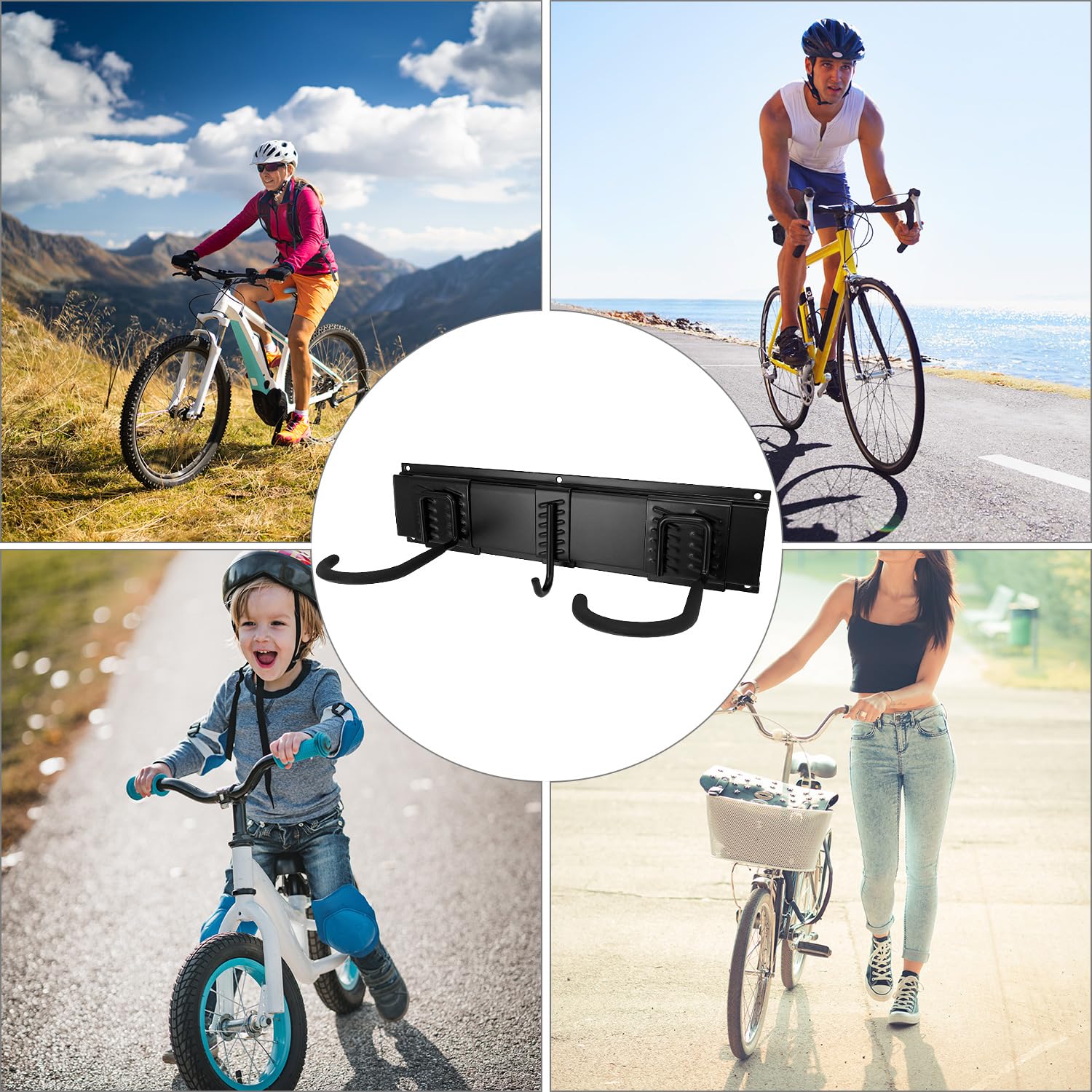 QWORK® Support mural pour vélo, porte velo mural réglable pour 6 vélos et 3 casques, pour garage, maison