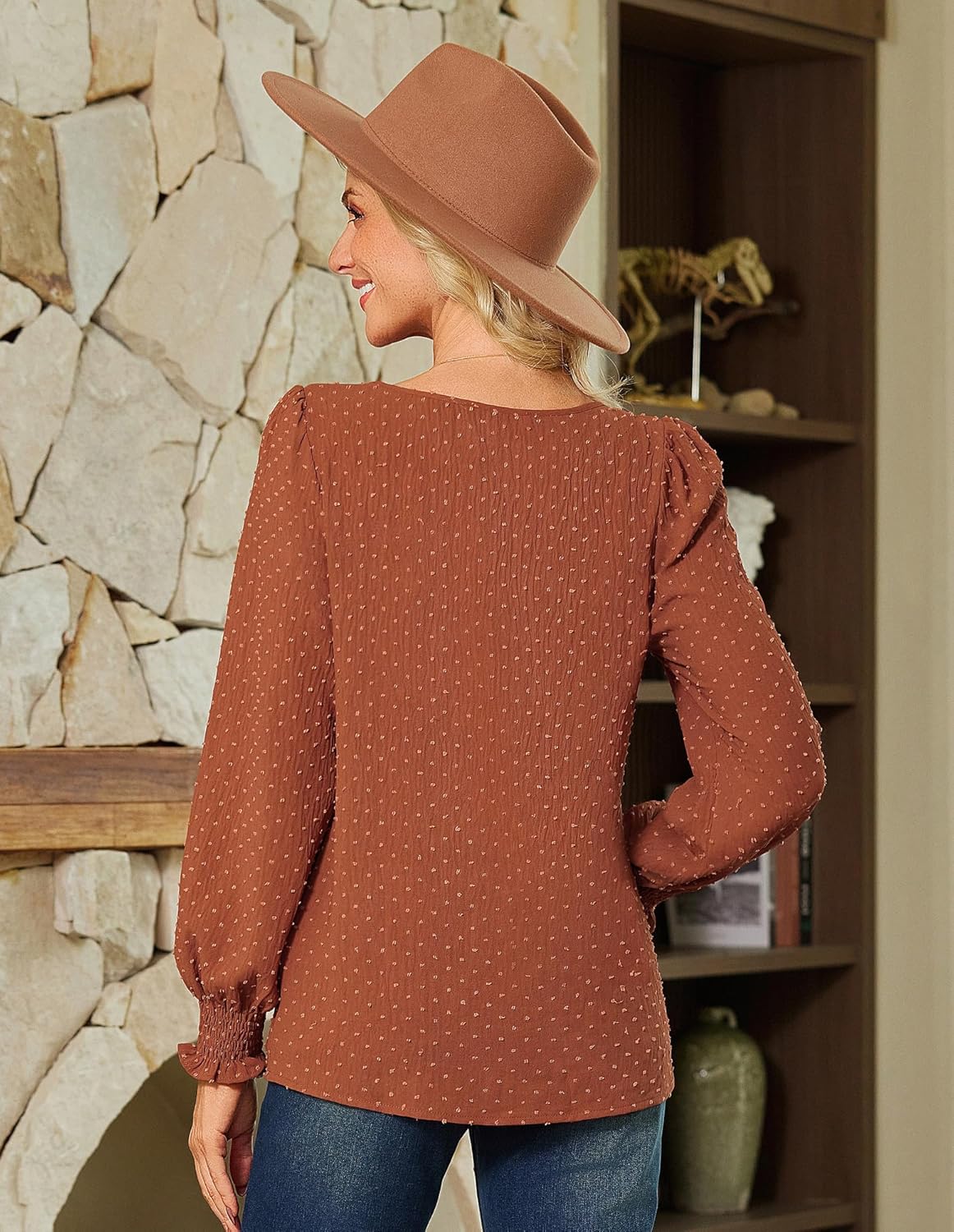 GRACE KARIN Womens Long Sleeve Tops Casual Swiss Dot Lace Crochet Shirts Dressy Crewneck Blouses 2025 - Image 3