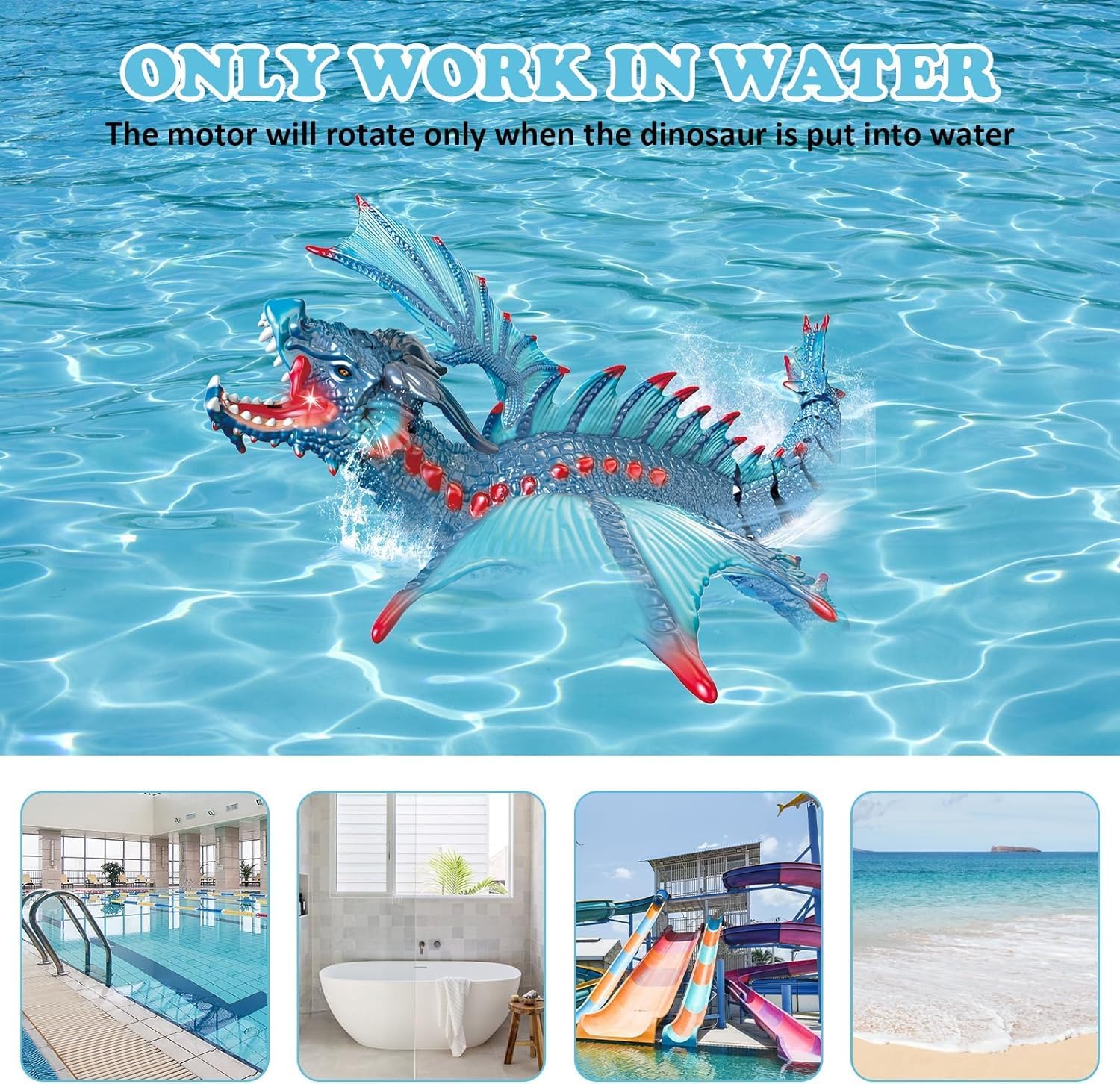 JOY JESTURE Remote Controlled Dinosaur Toy, 2.4GHz RC Boat Dino Water Toy for Children with Light and Water Spray Function, Electric Pool Toy Gifts for Boys Girls (Multicolor) 3
