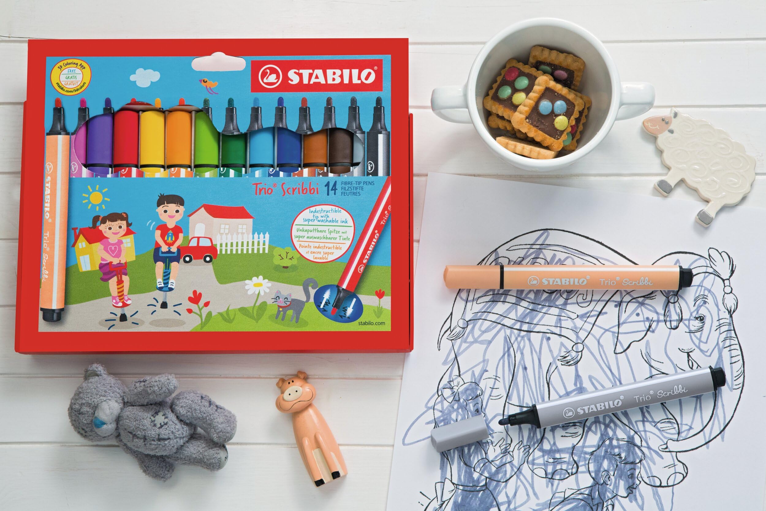 STABILO - Gefederter Dreikant-Filzstift - Trio Scribbi - 14er Pack
