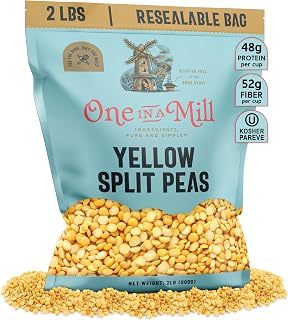 ONE IN A MILL Yellow Split Peas 2LB Resealable Bag - All-Natural Vegan Protein for Soups, Stews, Curries | Gluten-Free, Non-GMO, OU Kosher