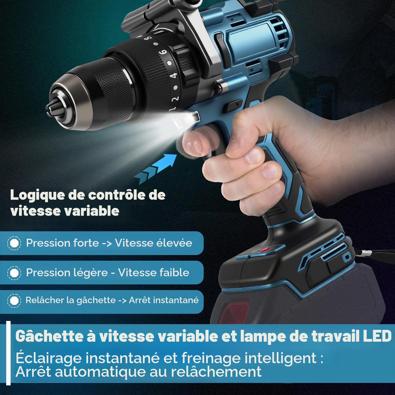 Perceuse Visseuse Sans Fil, Percussion Sans fil pour Makita 18V batterie, 140Nm Percussion, 20+1 Réglages de Couple, 2 Vitesses, idéale pour percer et visser (non batterie et chargeur)