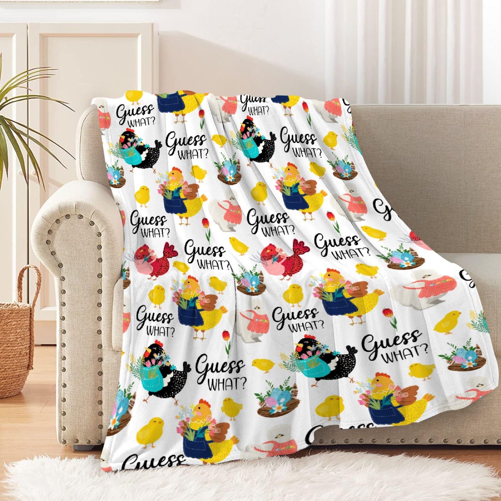 Chickens Blanket Gift for Boy Girl, Chicken Flowers Throw Blanket for Hen Chicken Lovers Soft Lightweight 40