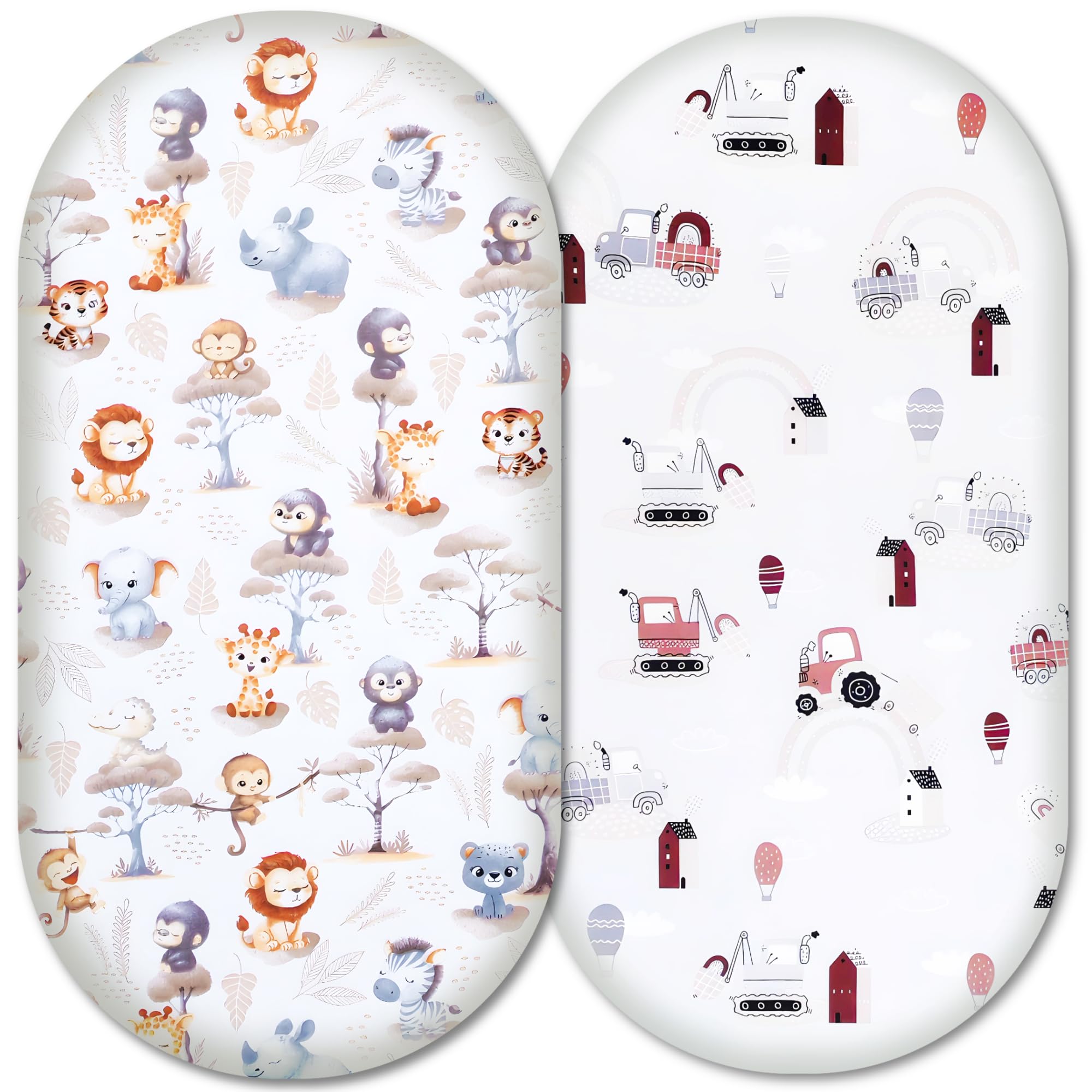 Moses Basket Fitted Sheets, 100% Pure Cotton, Soft & Breathable Baby Bedding Set