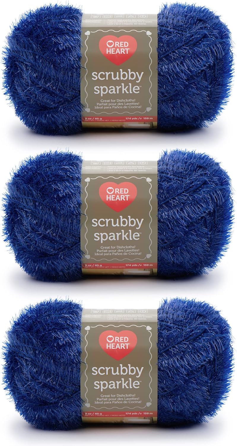 Red Heart Scrubby Sparkle Blueberry Yarn - 3 Pack of 85g/3oz - Polyester - 4 Medium (Worsted) - 174 Yards - Knitting/Crochet