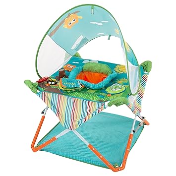 Bright Starts, Pop 'N Jump SE Portable Baby Activity Center, Indoor Outdoor Use, Lightweight, Carrying Bag, Canopy, 6-12 Months (Sweets)